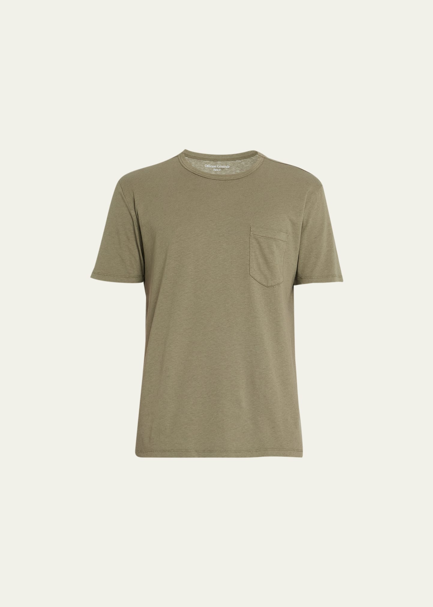 Officine Generale Patch-pocket Cotton-blend T-shirt In Olivebonsai