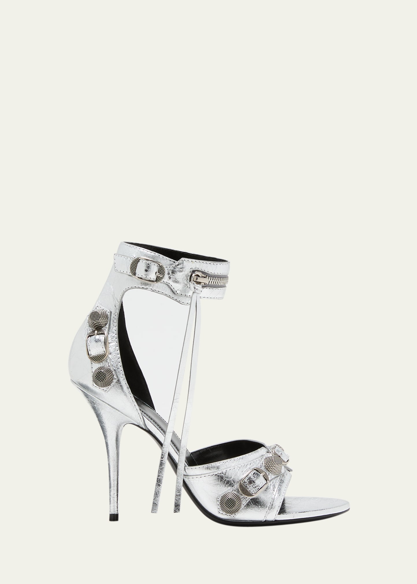 Balenciaga Cagole Metallic Ankle-cuff Stiletto Sandals In Silver
