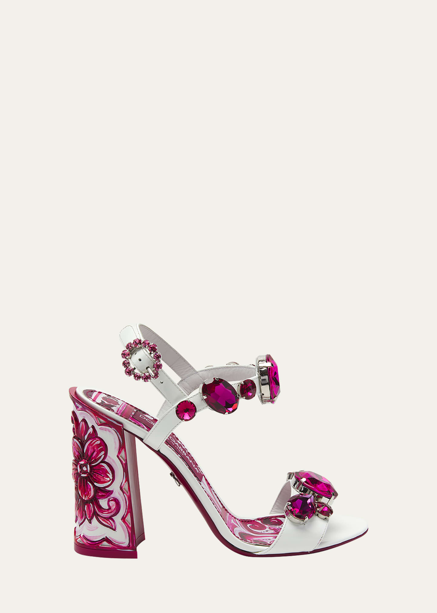 Dolce & Gabbana Jeweled Tile-Print Patent Leather Sandals