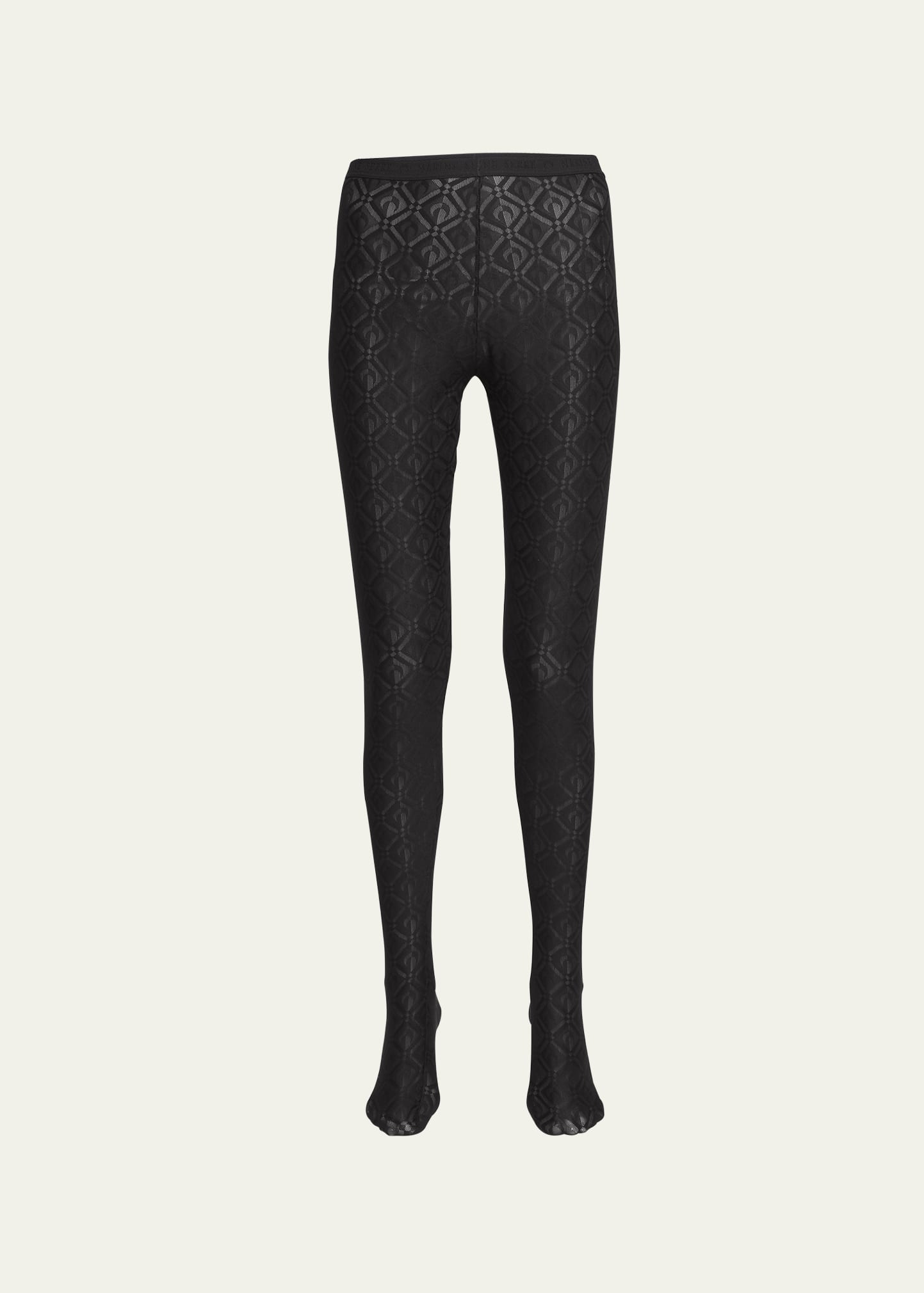 Shop Marine Serre Moonogram Mesh Jacquard Tights In Black Pattern