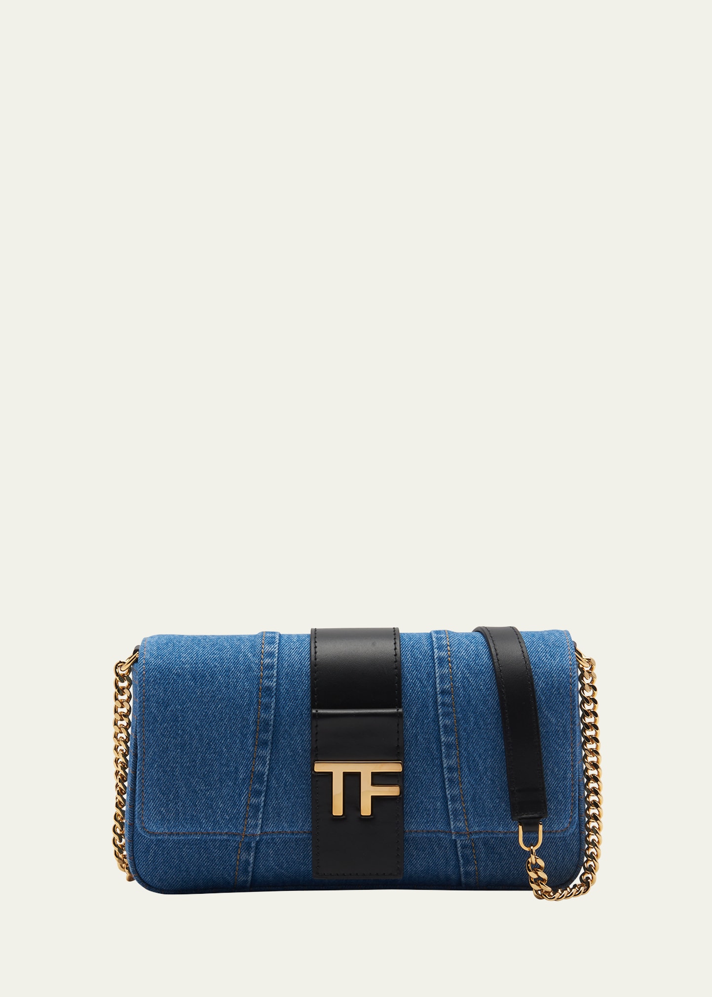 Tom Ford Tf Denim Chain Shoulder Bag In 3ln08 Washed Blue