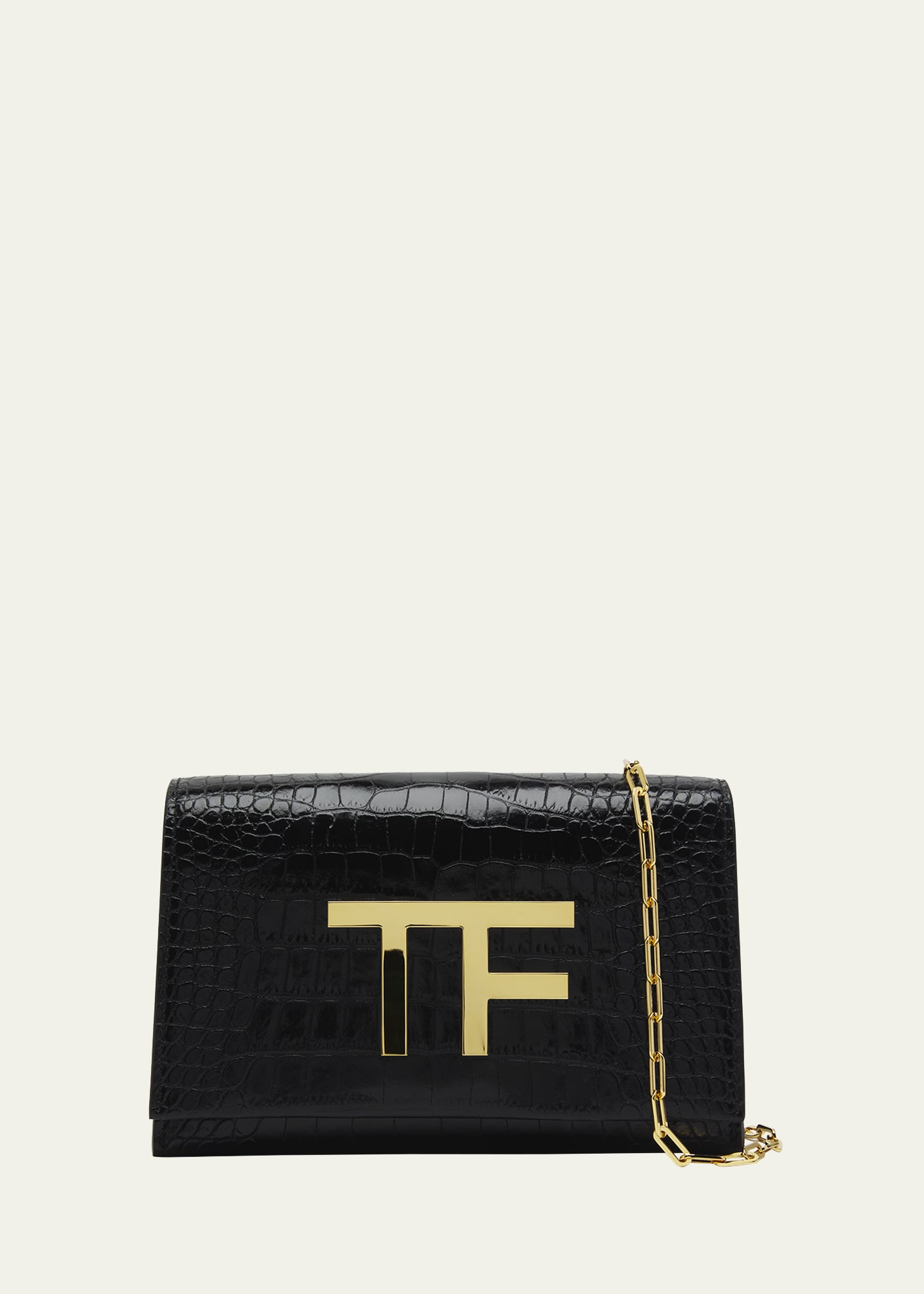 Tom Ford Disco Tf Croc-embossed Chain Shoulder Bag In 1n001 Black