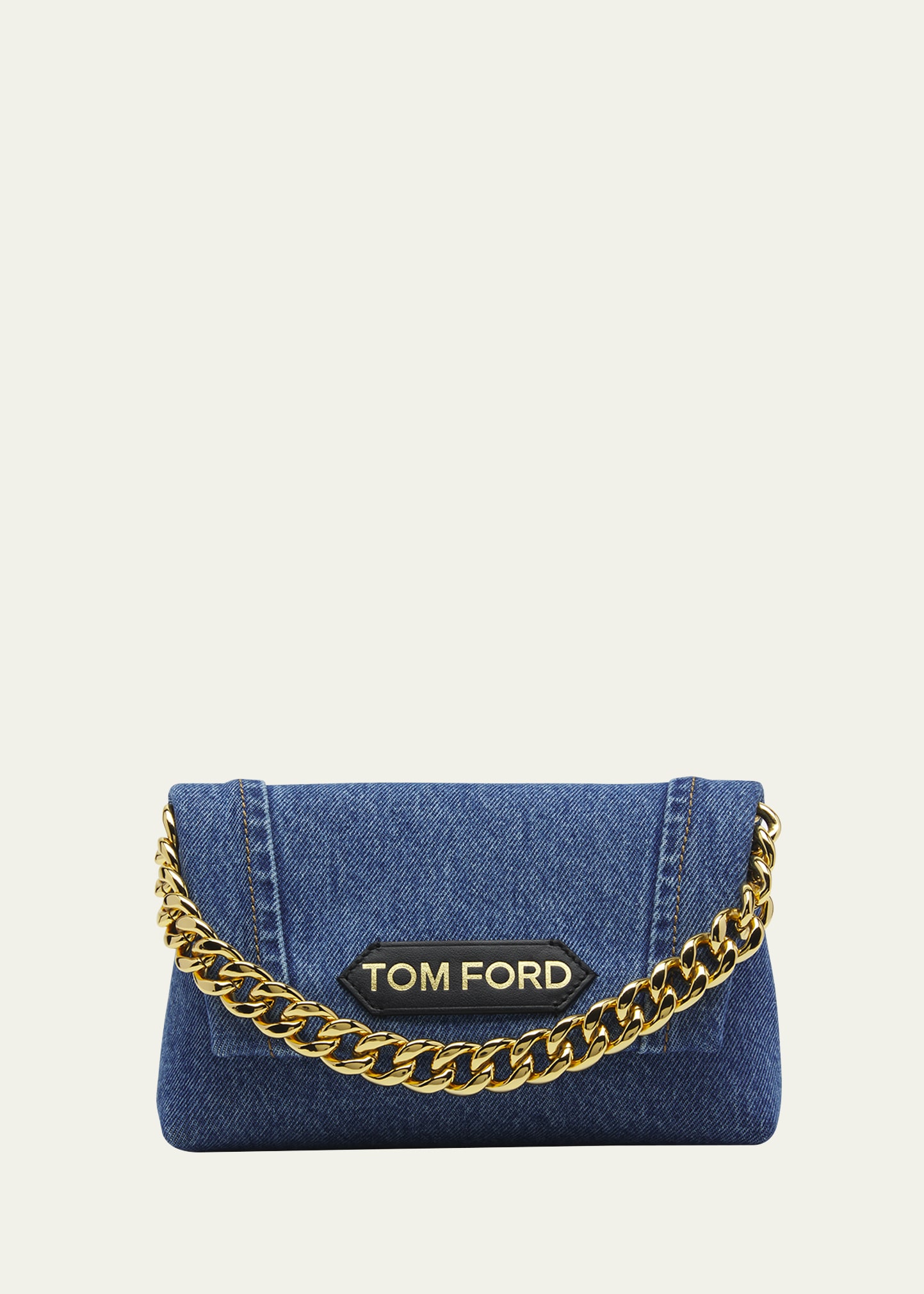 Tom Ford Label Mini Denim Chain Top-handle Bag In Blue Pattern