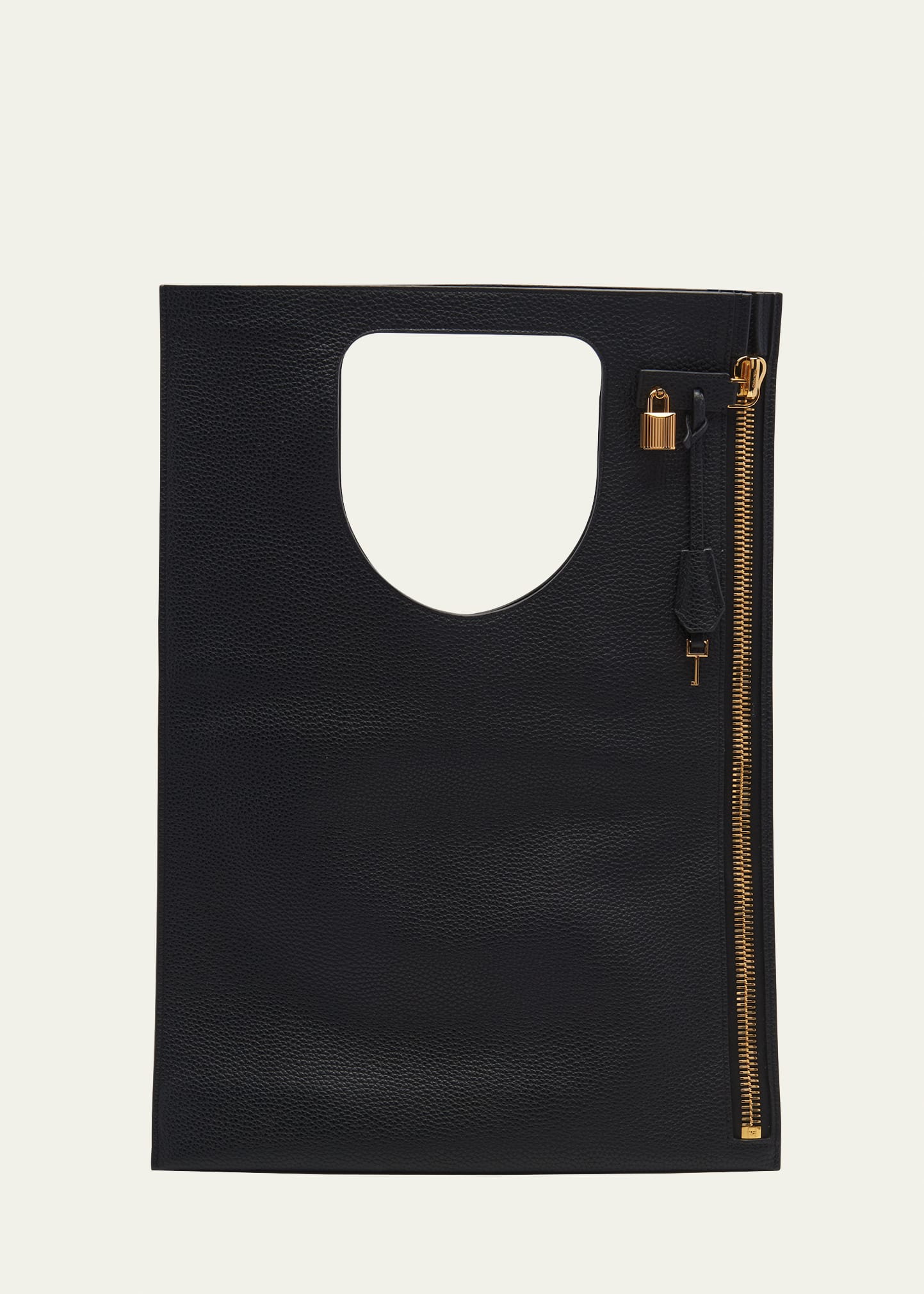 Tom Ford Alix Flat Zip Leather Shoulder Bag In Black