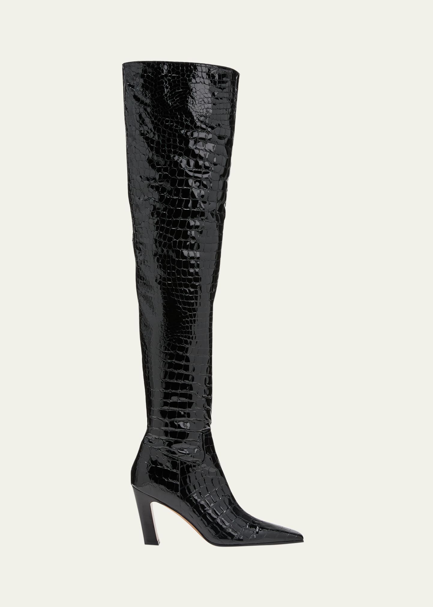Khaite Marfa Croco Over-the-knee Boots In Black