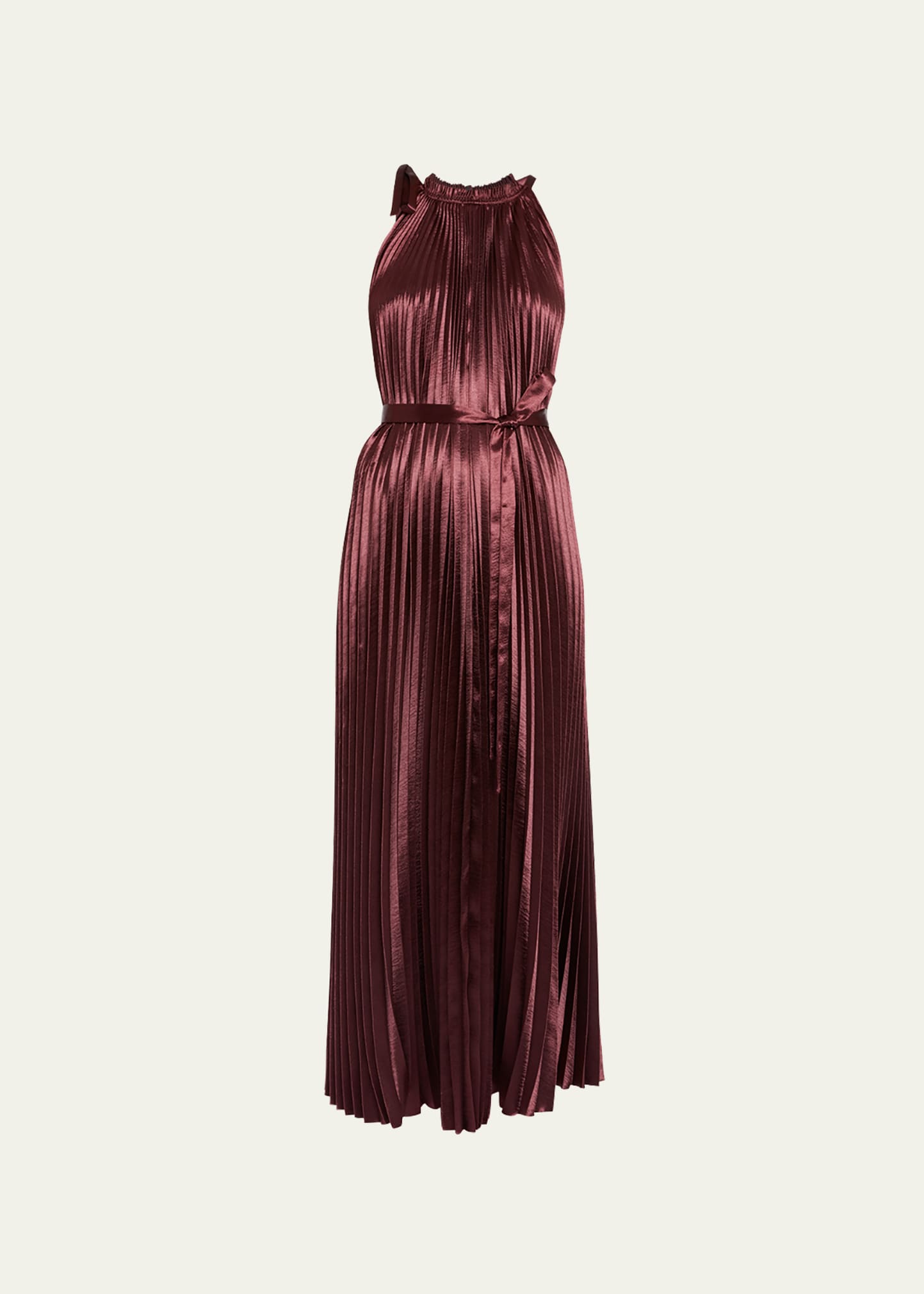 Ulla Johnson Amiko Pleated Halter Maxi Dress In Mahogany