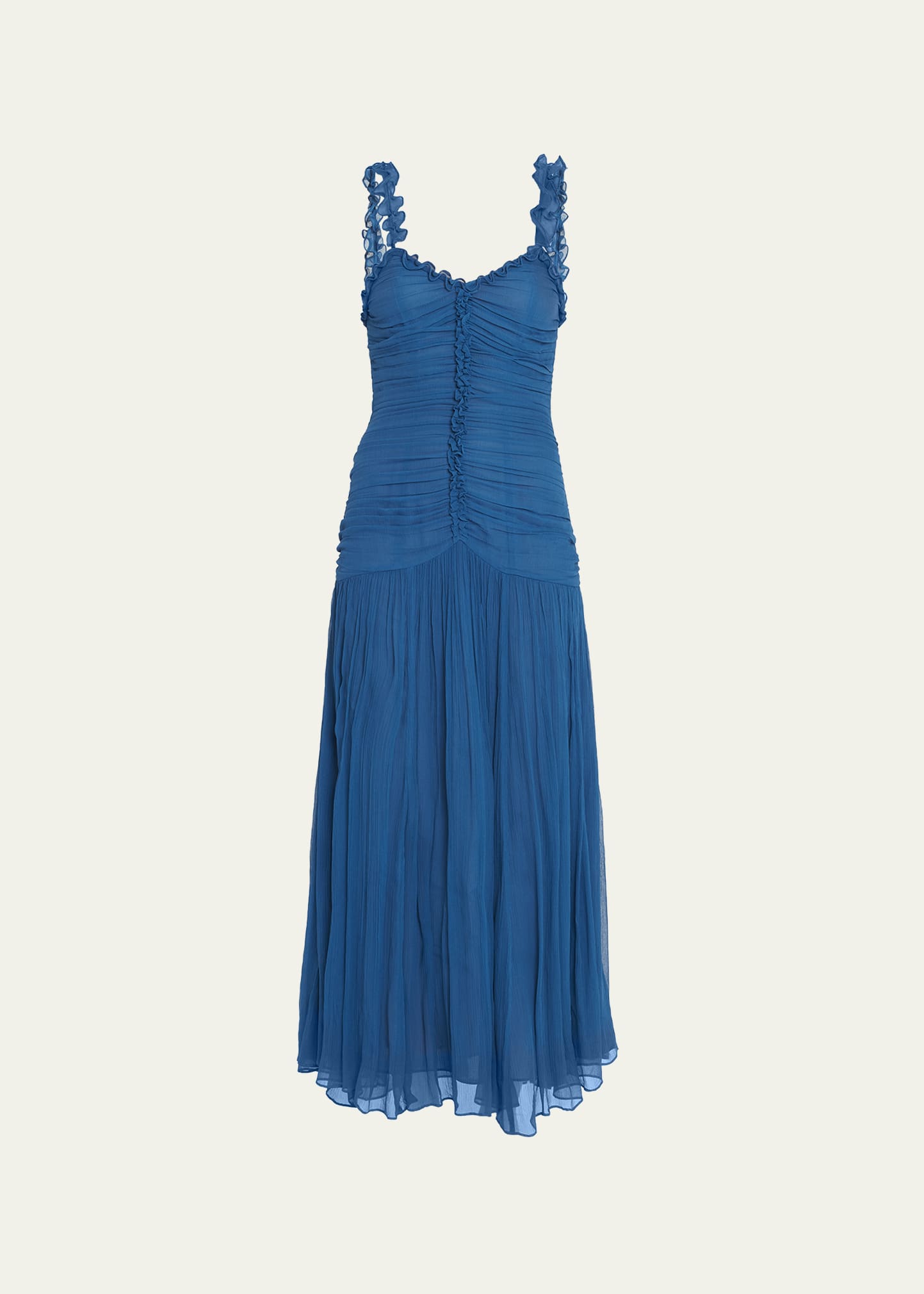 Ulla Johnson Rosaria Dropped-waist Sleeveless Silk Chiffon Dress In Sapphire