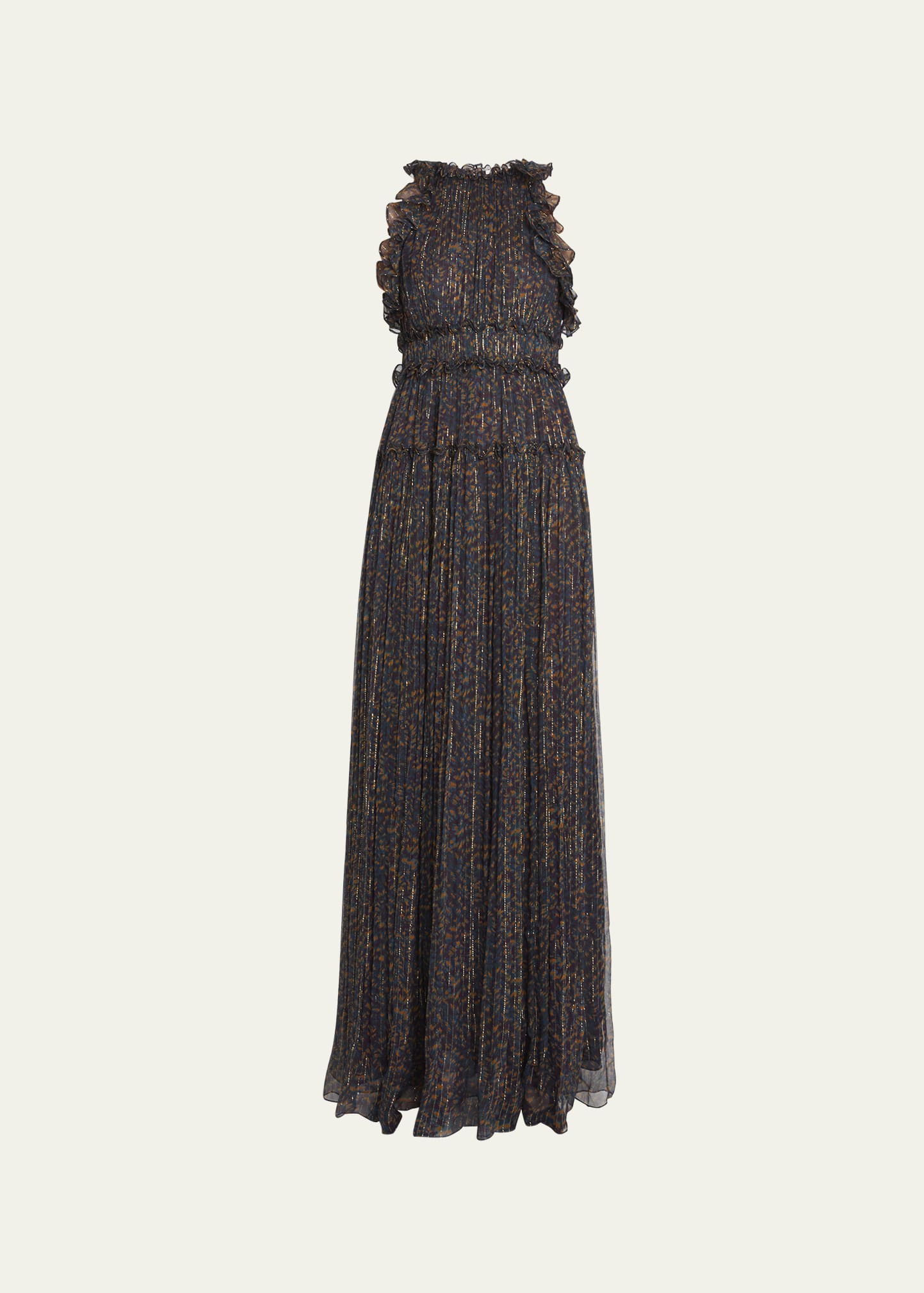 Lirra Sleeveless Tiered Silk Chiffon Gown