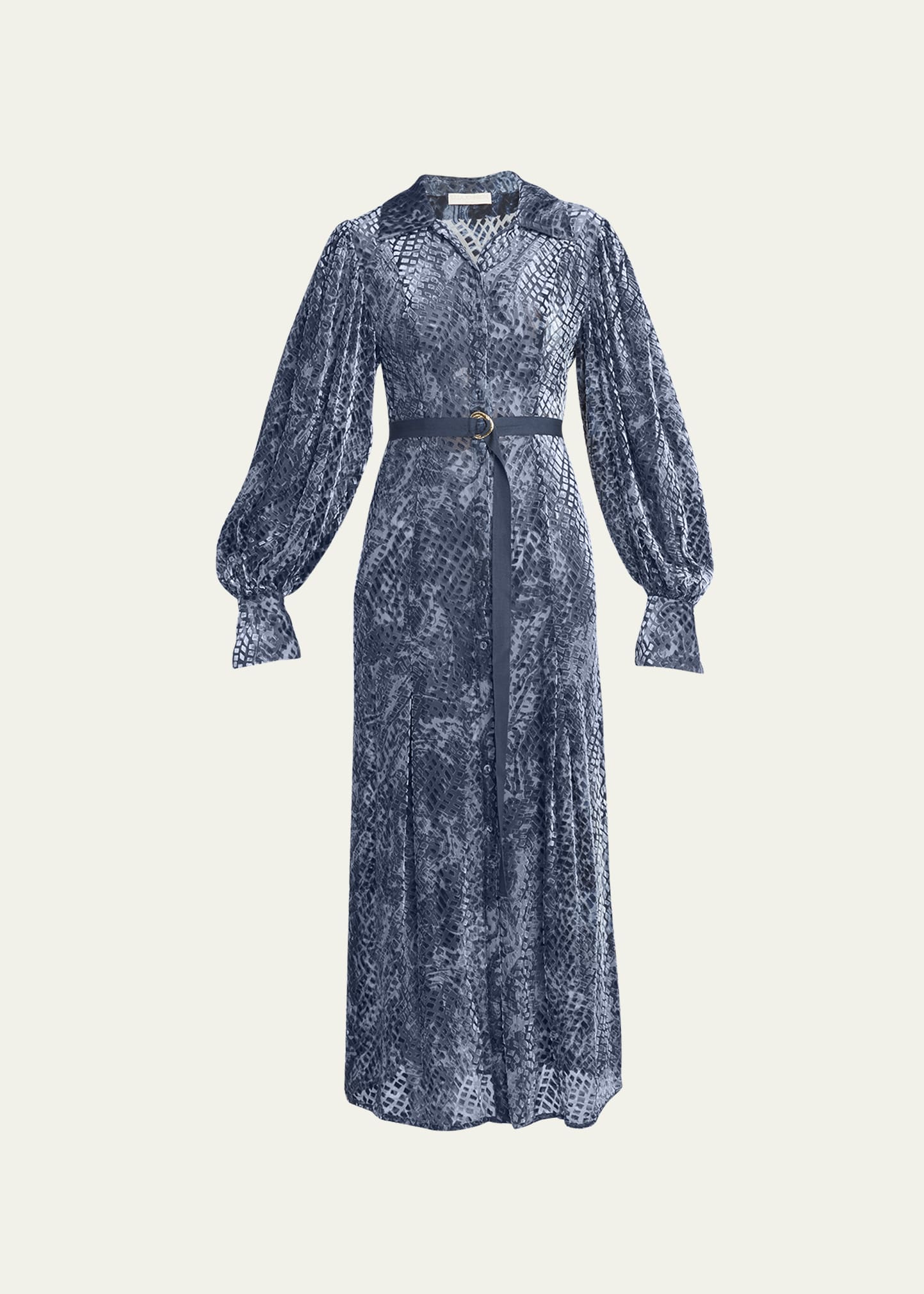 Shop Ulla Johnson Thalia Devoré Velvet Belted Midi Dress In Marine