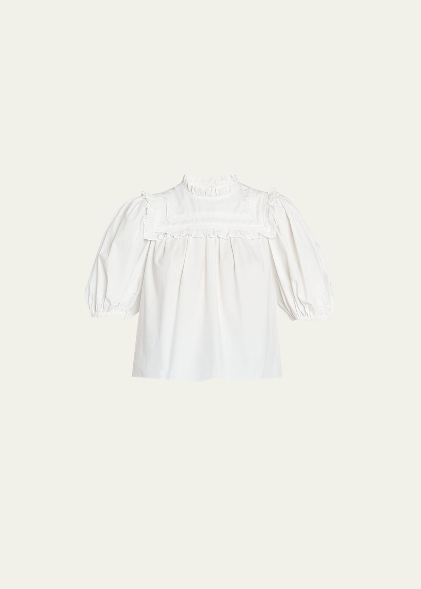 ULLA JOHNSON ADELINE PUFF-SLEEVE RUFFLED BIB TOP