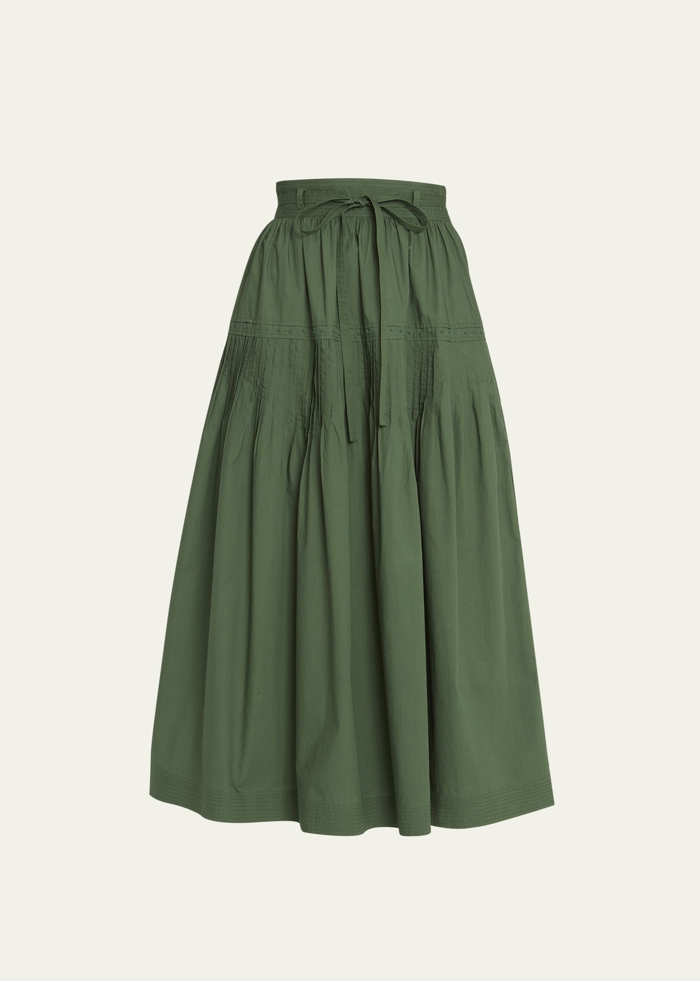 Blythe Tie-Belt Embroidered Cotton Midi Skirt