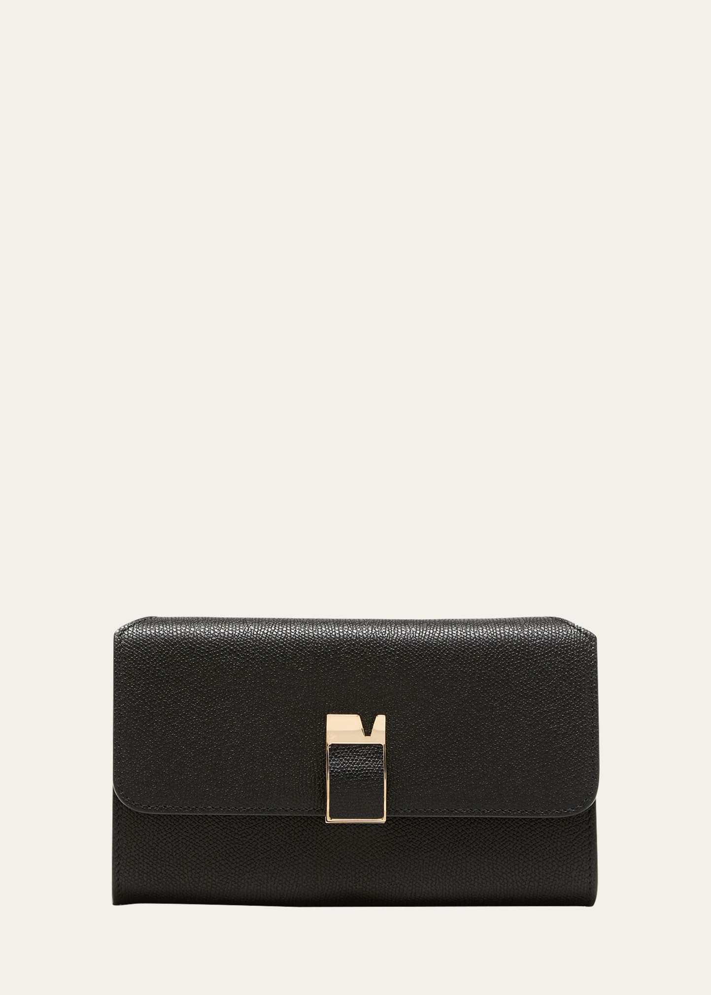 Valextra Nolo Leather Wallet On Chain In Black