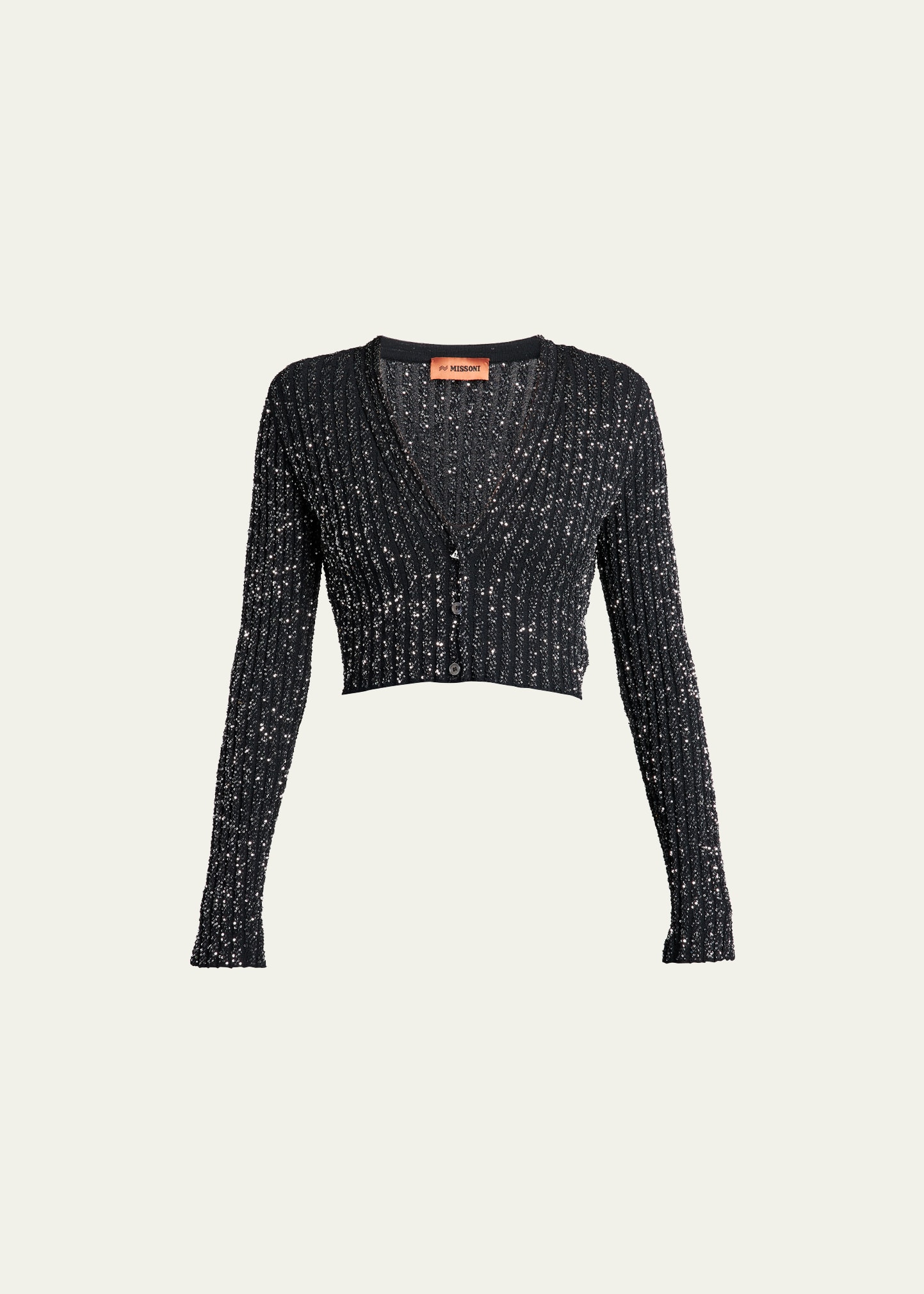 Missoni V-neck Paillette Rib Crop Cardigan In Silver Paillettes