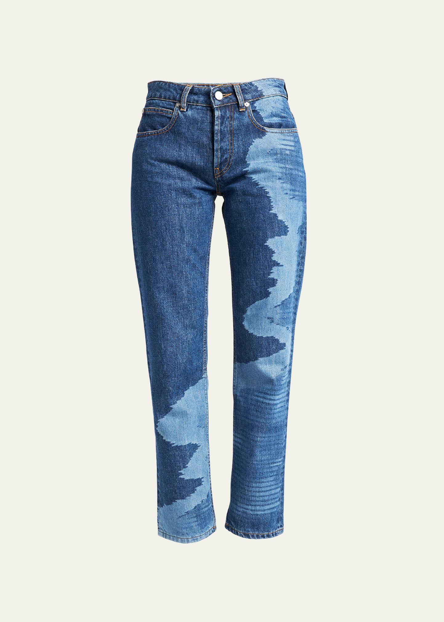 Wavy-Print Denim Straight-Leg Jeans