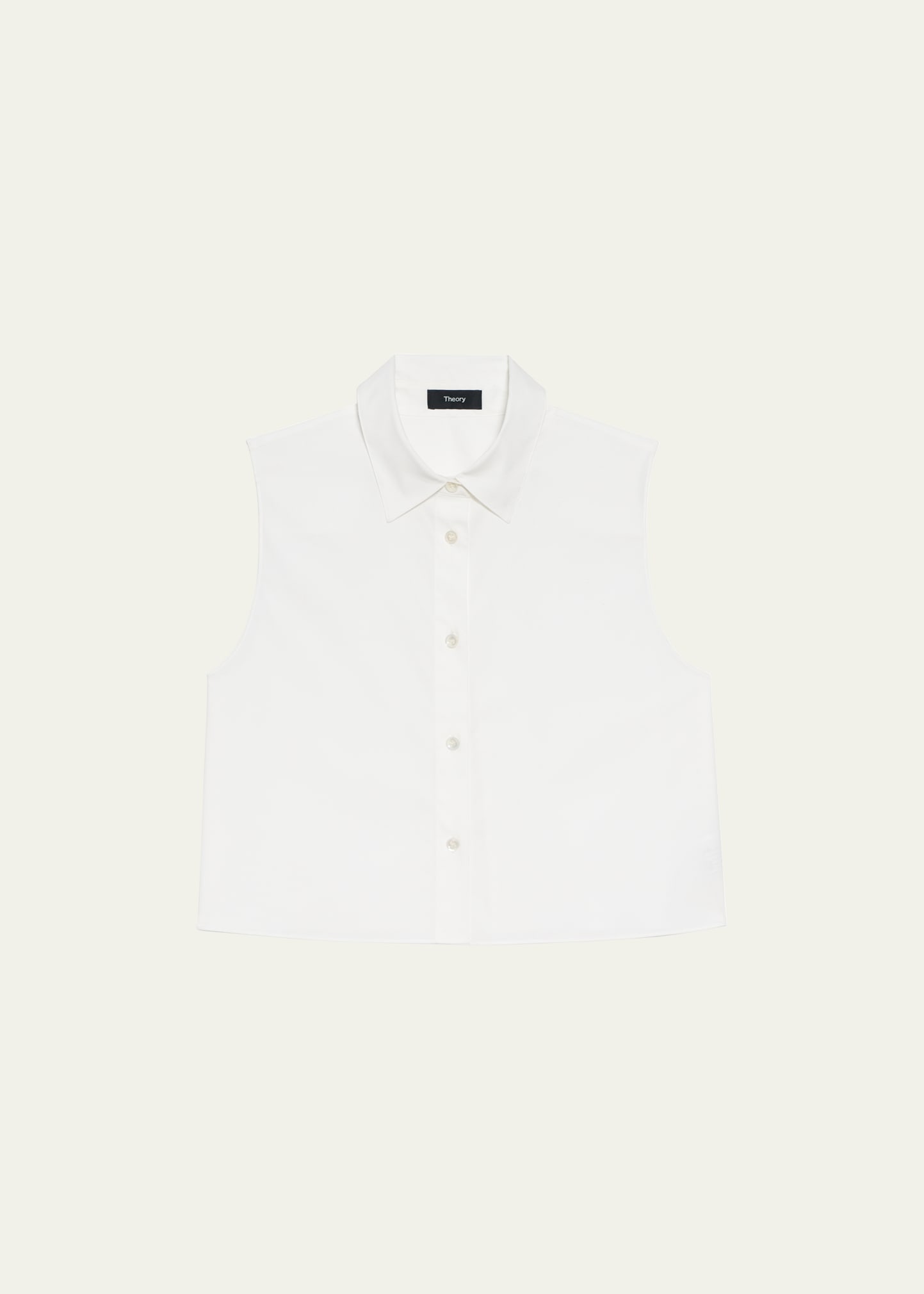 Theory Cropped Sleeveless Cotton Shirt In White