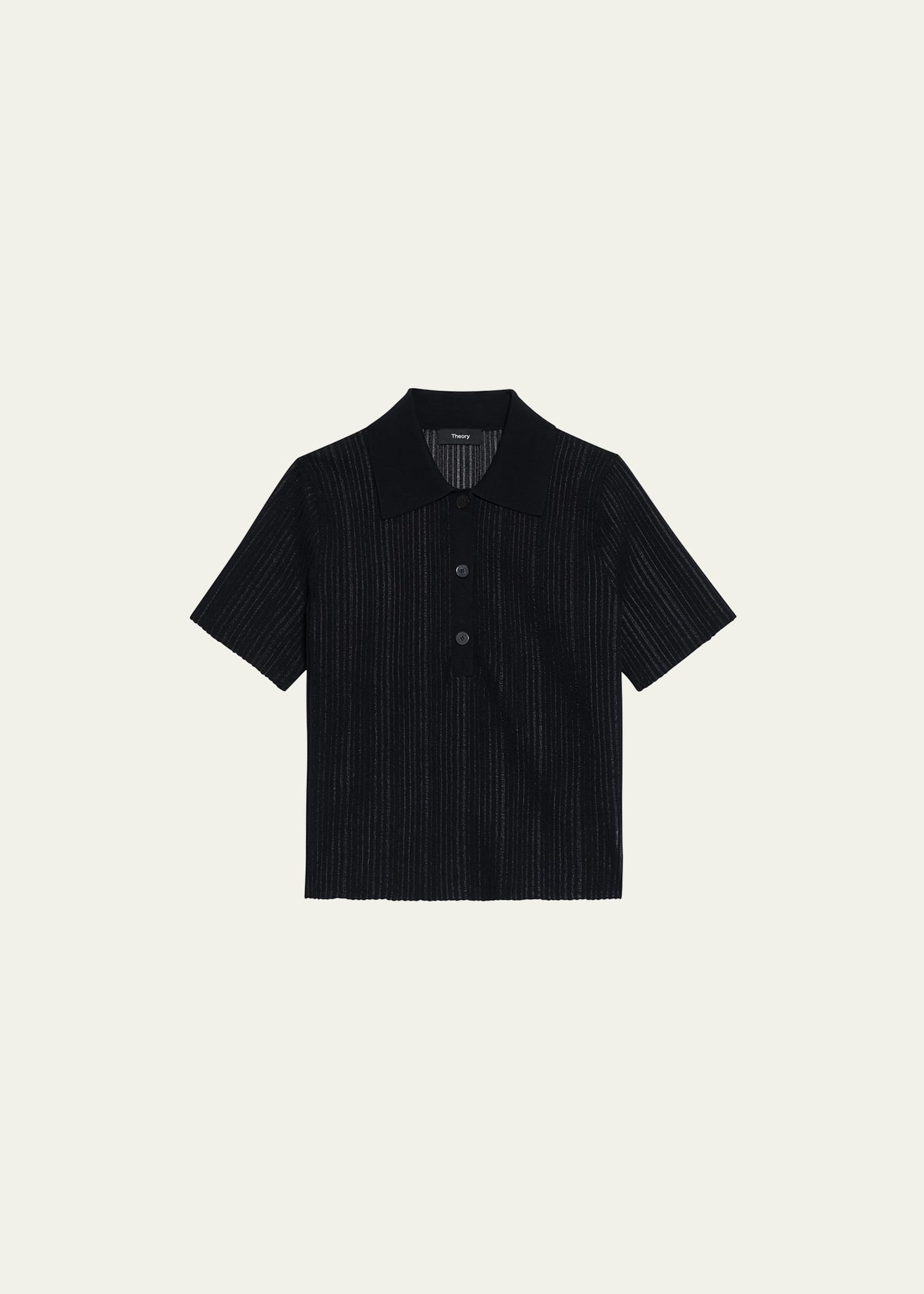 Theory Cropped Matte Cotton Jacquard Polo Shirt In Black