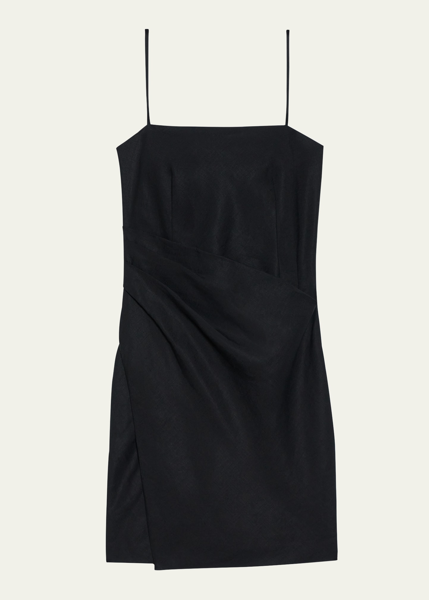Shop Theory Galena Linen Notched-hem Mini Dress In Black