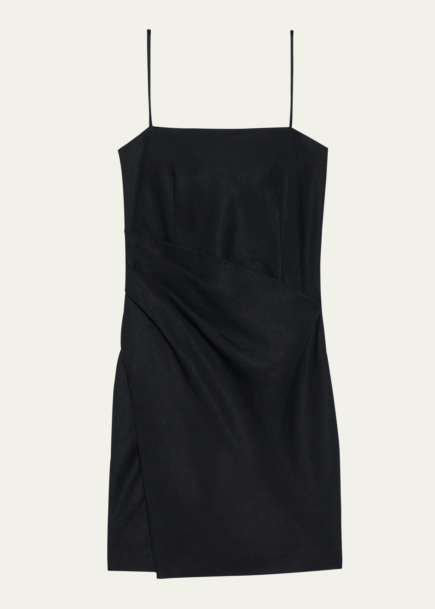 Theory Galena Linen Notched-hem Mini Dress In Black