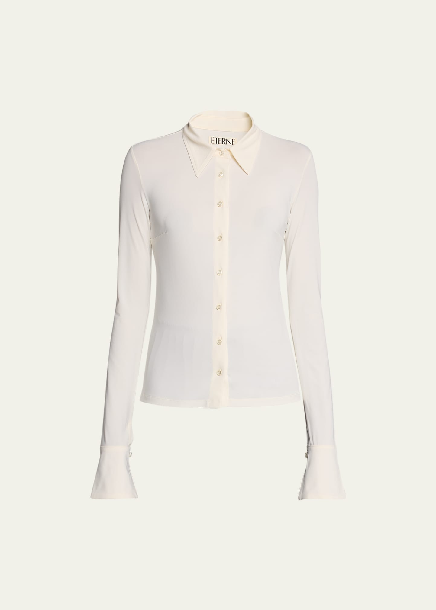 Éterne Charlie Slim Stretch Button-front Top In Cream