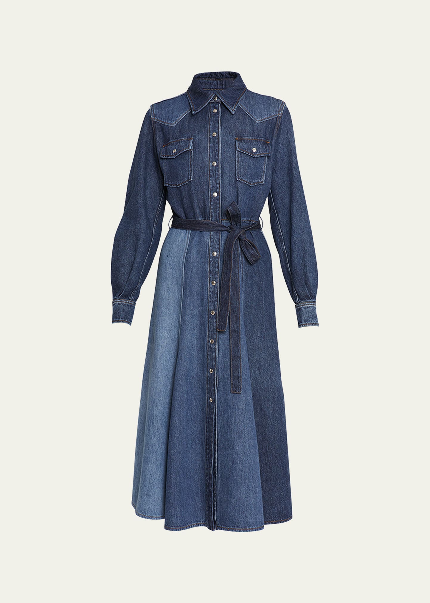 Chloé Recycled Cotton Denim Shirtdress With Self-tie Belt In Multicolor Blue 1