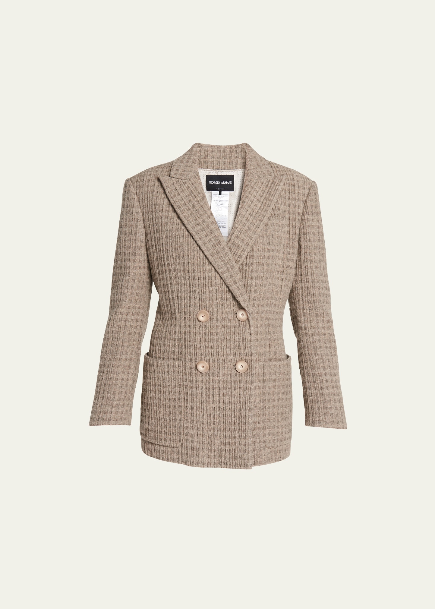 Giorgio Armani Seersucker Cashmere Double-breast Blazer In Grey