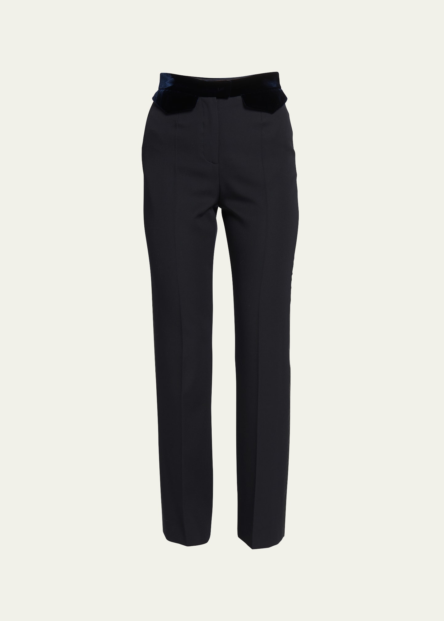 Shop Giorgio Armani Wool Tuxedo Pants With Velvet Details In Navy