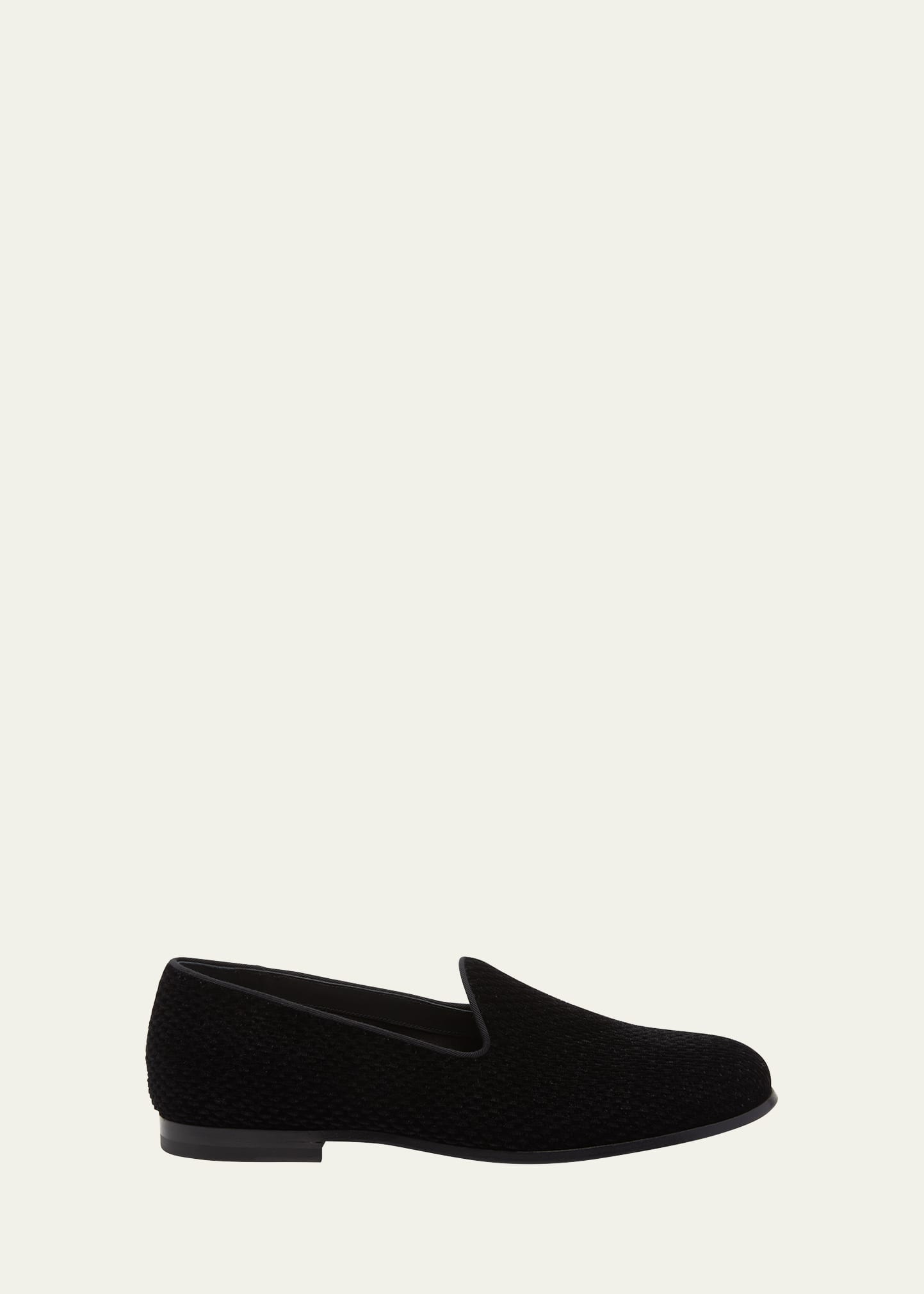 Shop Giorgio Armani Men's Velvet Loafers In Black