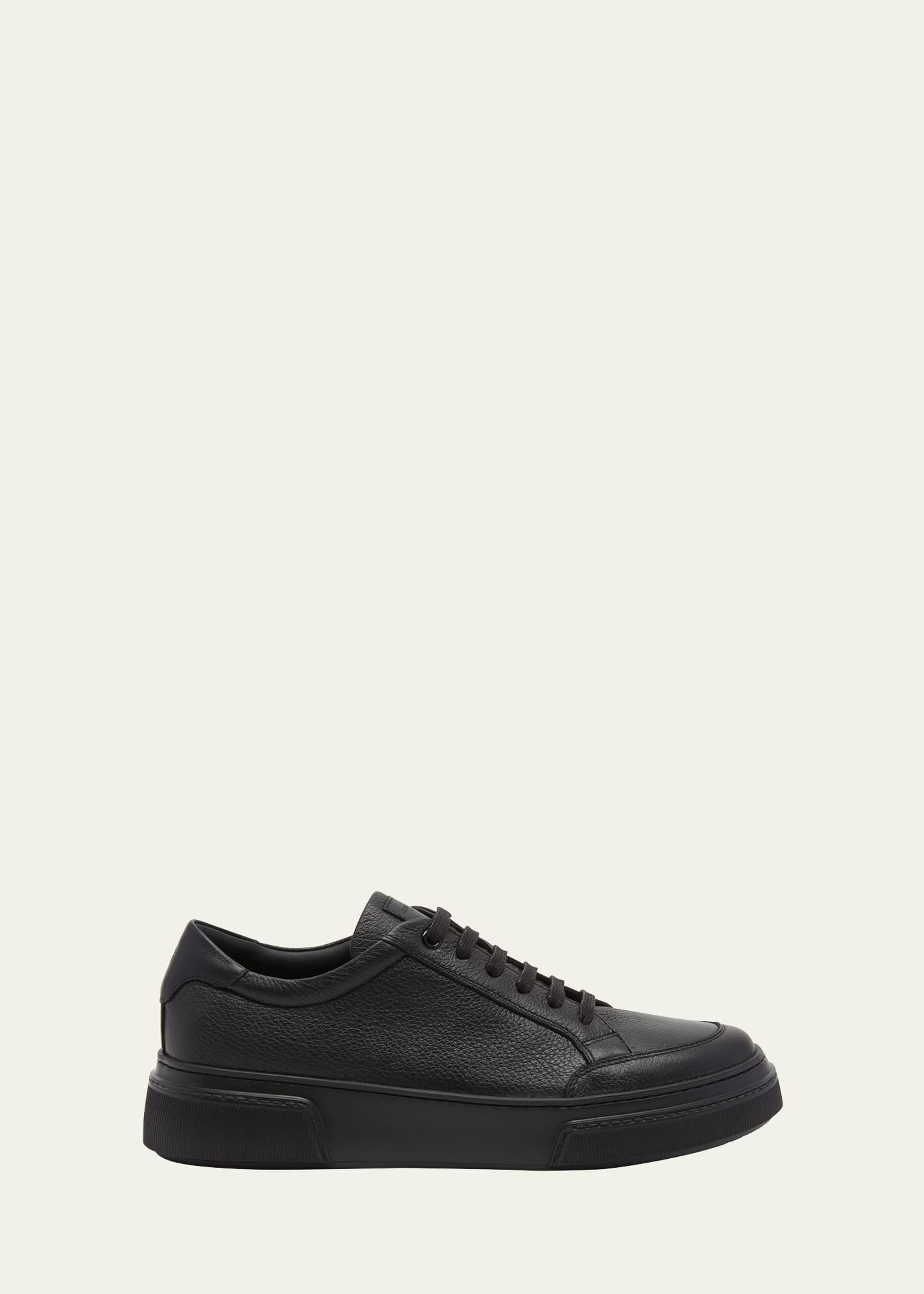 Giorgio Armani Men's Platform Leather Low-top Sneakers In Black