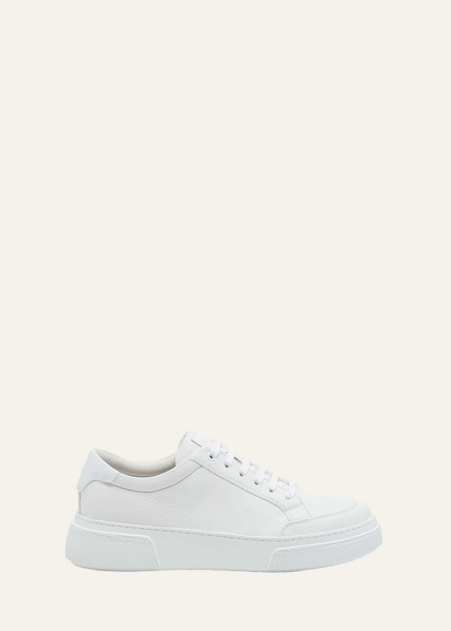 Shop Giorgio Armani Men's Platform Leather Low-top Sneakers In White