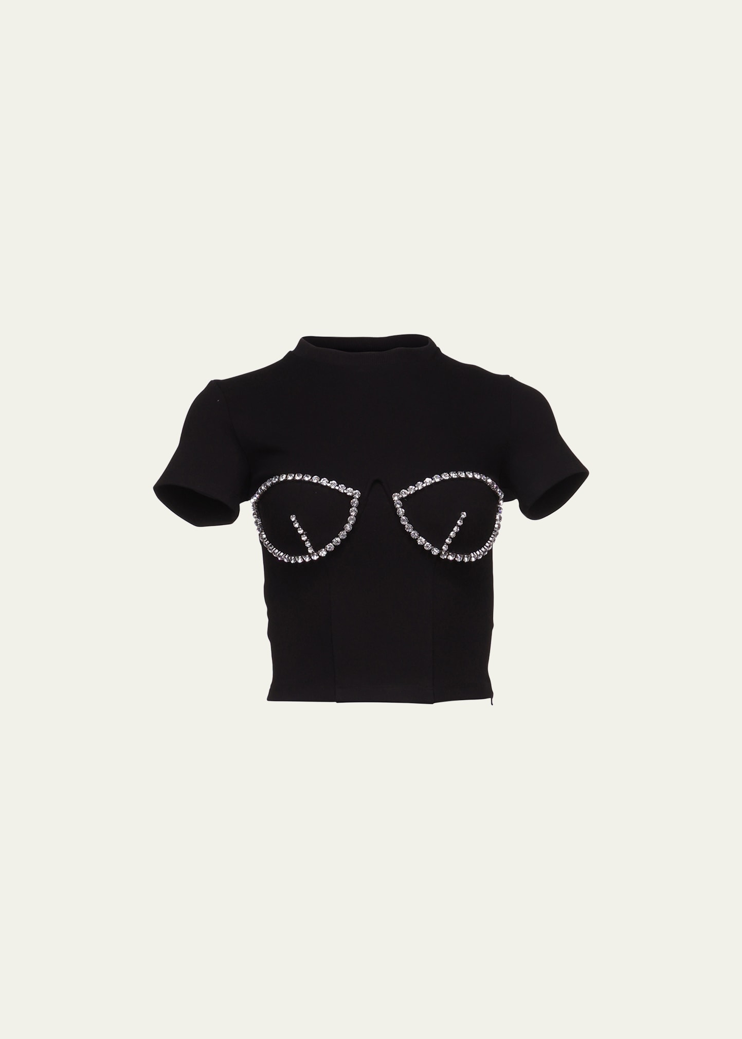 Area Bustier-style Crystal-embellished T-shirt In Black