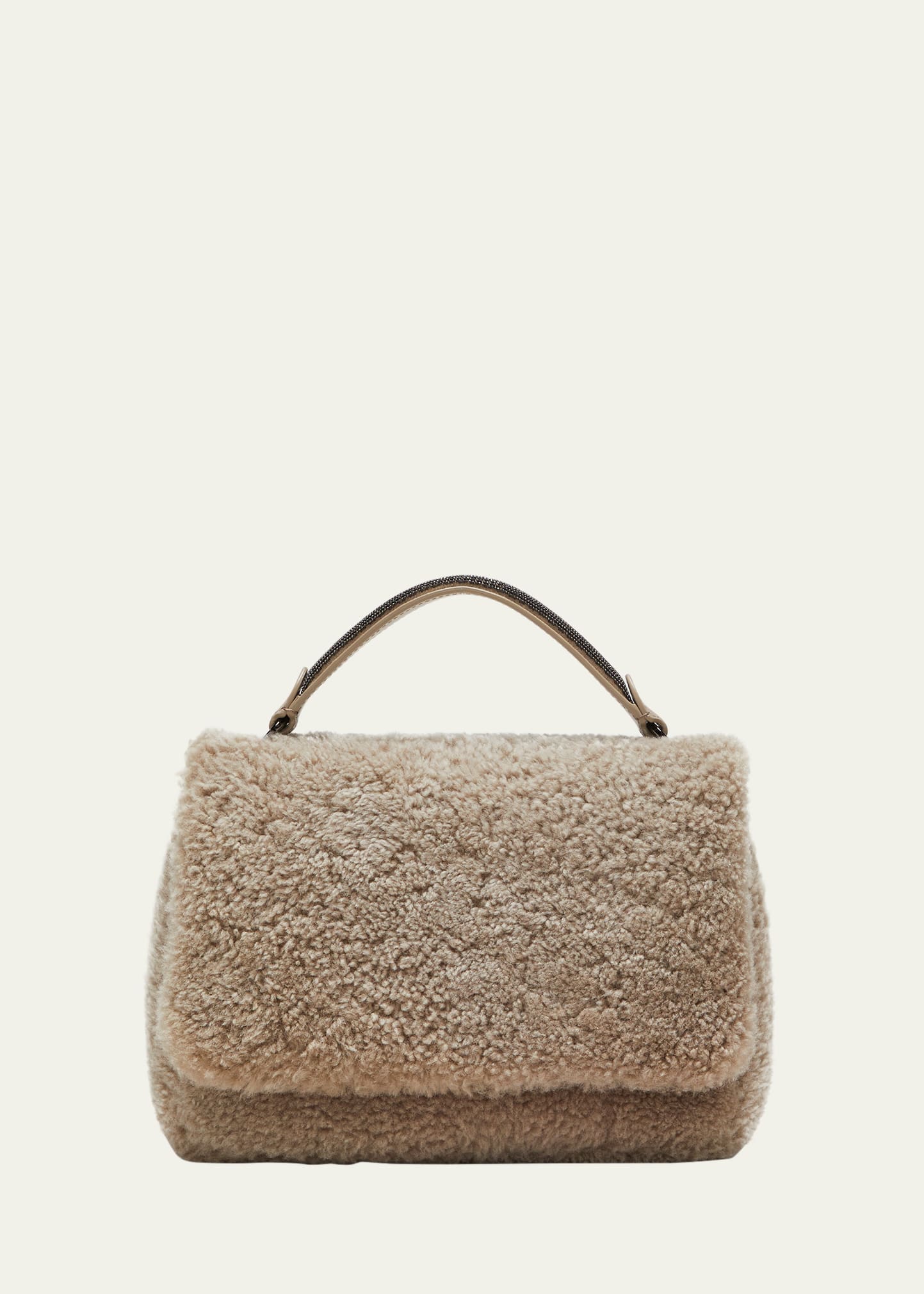 Monili Shearling Shoulder Bag in Beige - Brunello Cucinelli