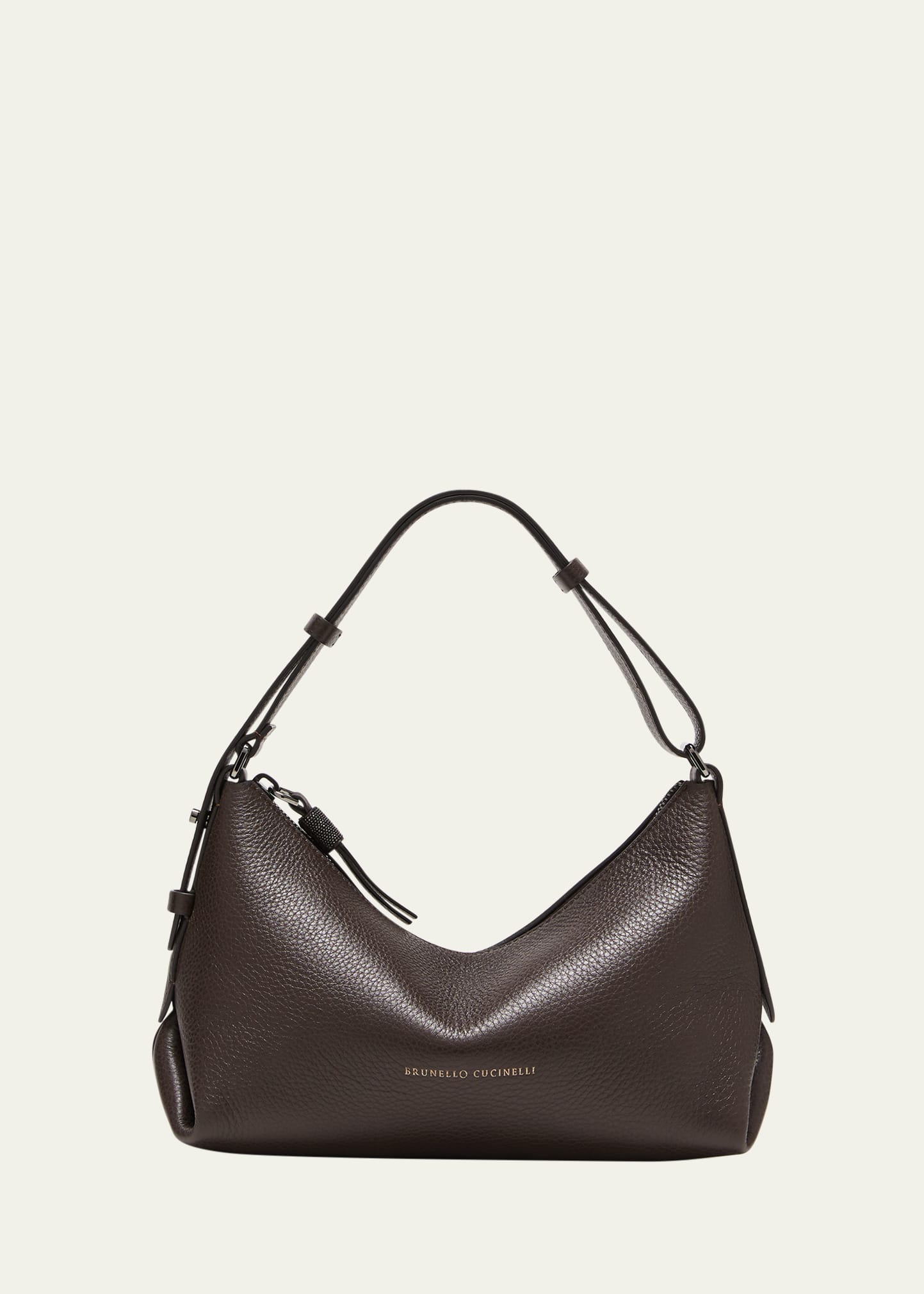 Brunello Cucinelli Small Zip Leather Shoulder Bag In Brown
