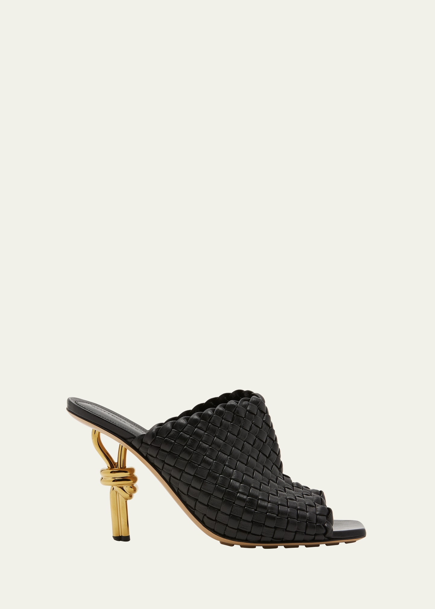 Bottega Veneta 90mm Mini Weave Nappa Leather Knot Mule Sandals In Black
