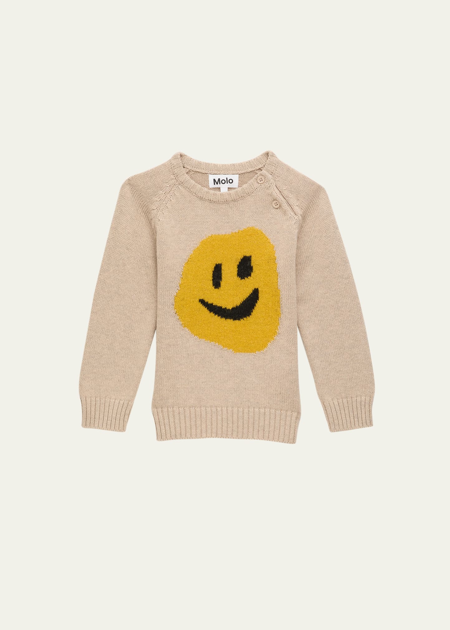 Molo Kid's Bless Happy Face Wool Sweater In Ridge
