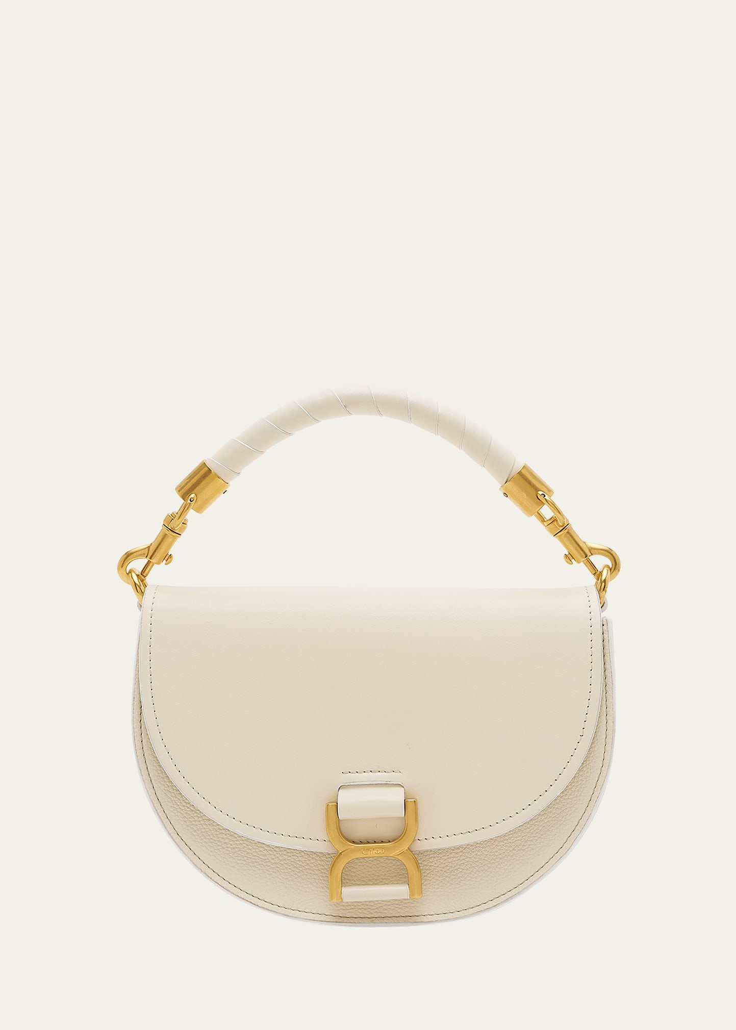 Shop Chloé Marcie Chain Flap Crossbody Bag In Suede And Leather In Misty Ivory