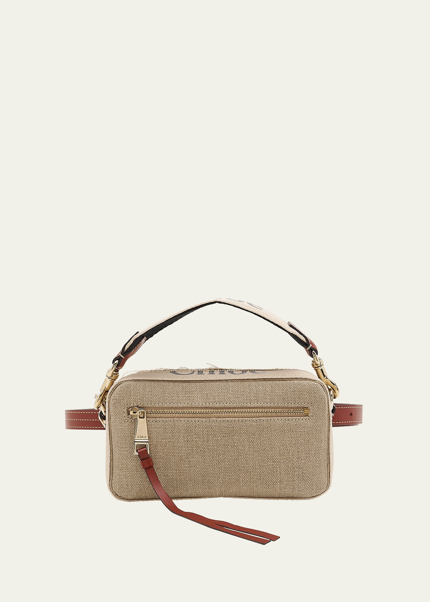 Chloé Woody Logo Linen Belt Bag In Blushy_beige