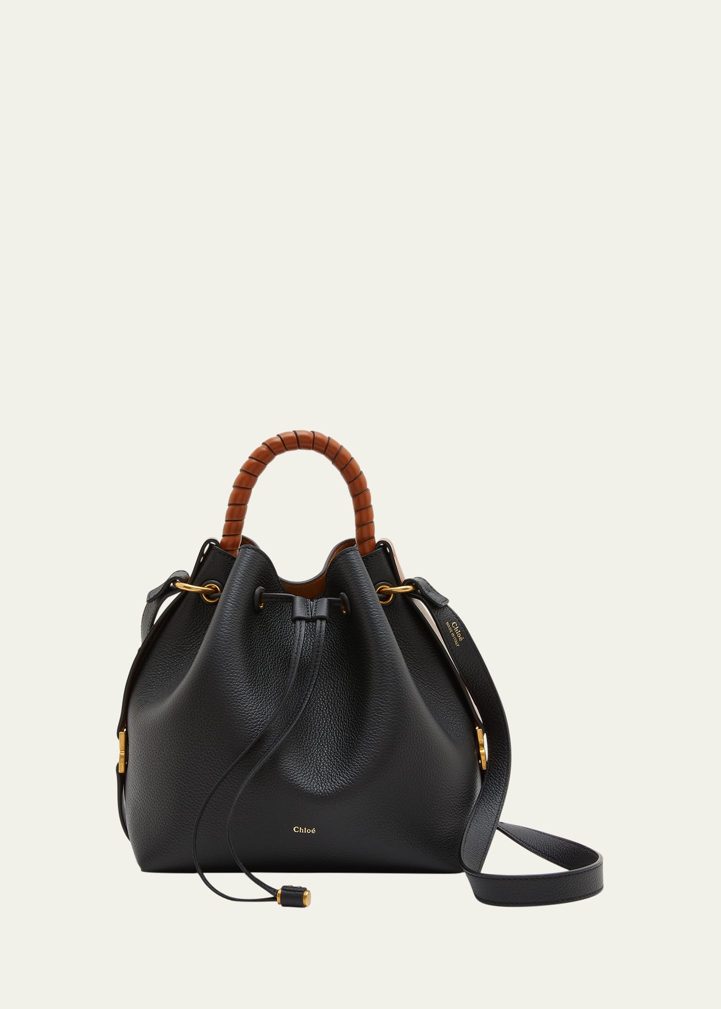 Chloé Marcie Drawstring Calfskin Bucket Bag In Black
