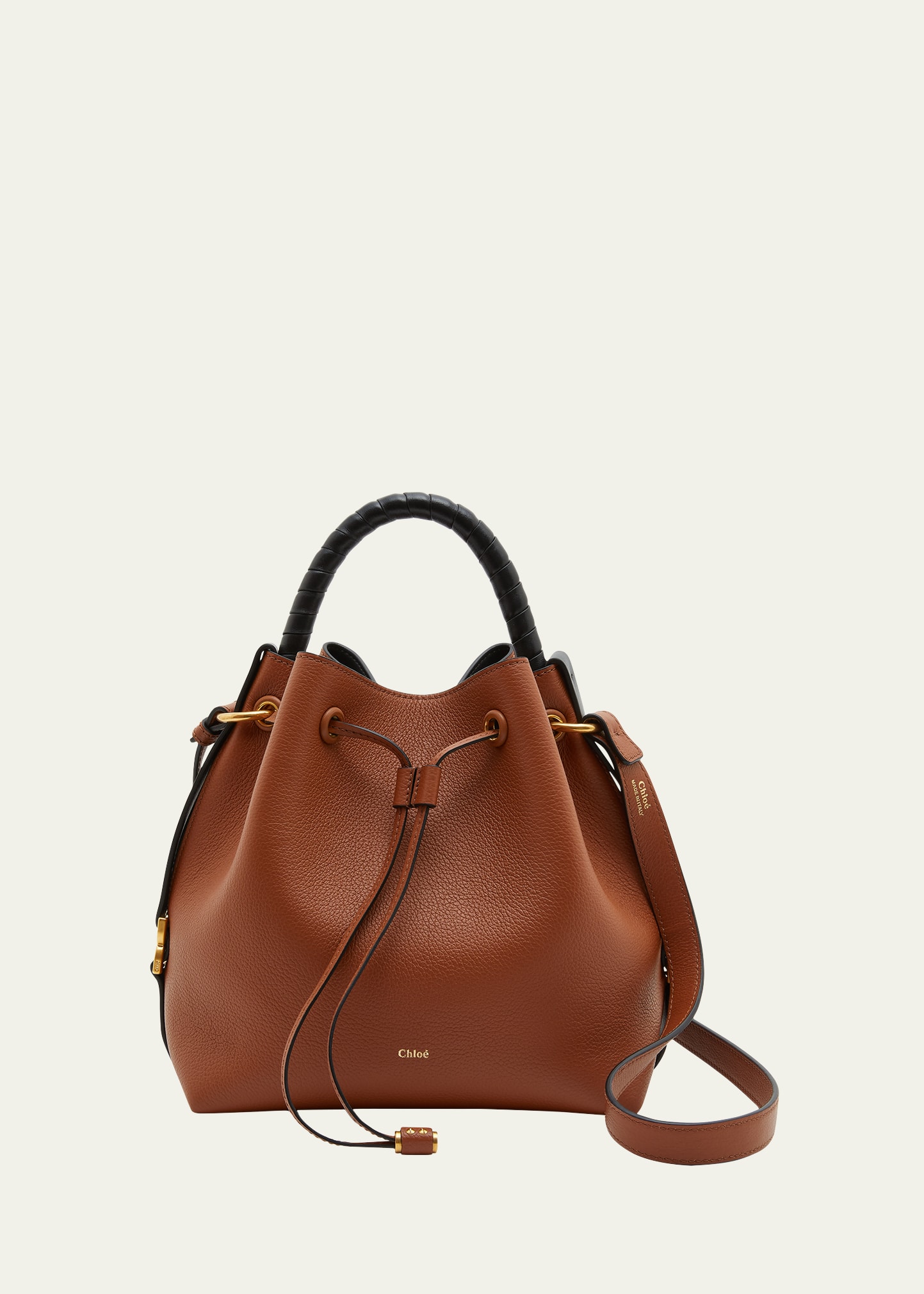 Chloé Marcie Drawstring Calfskin Bucket Bag In Tan