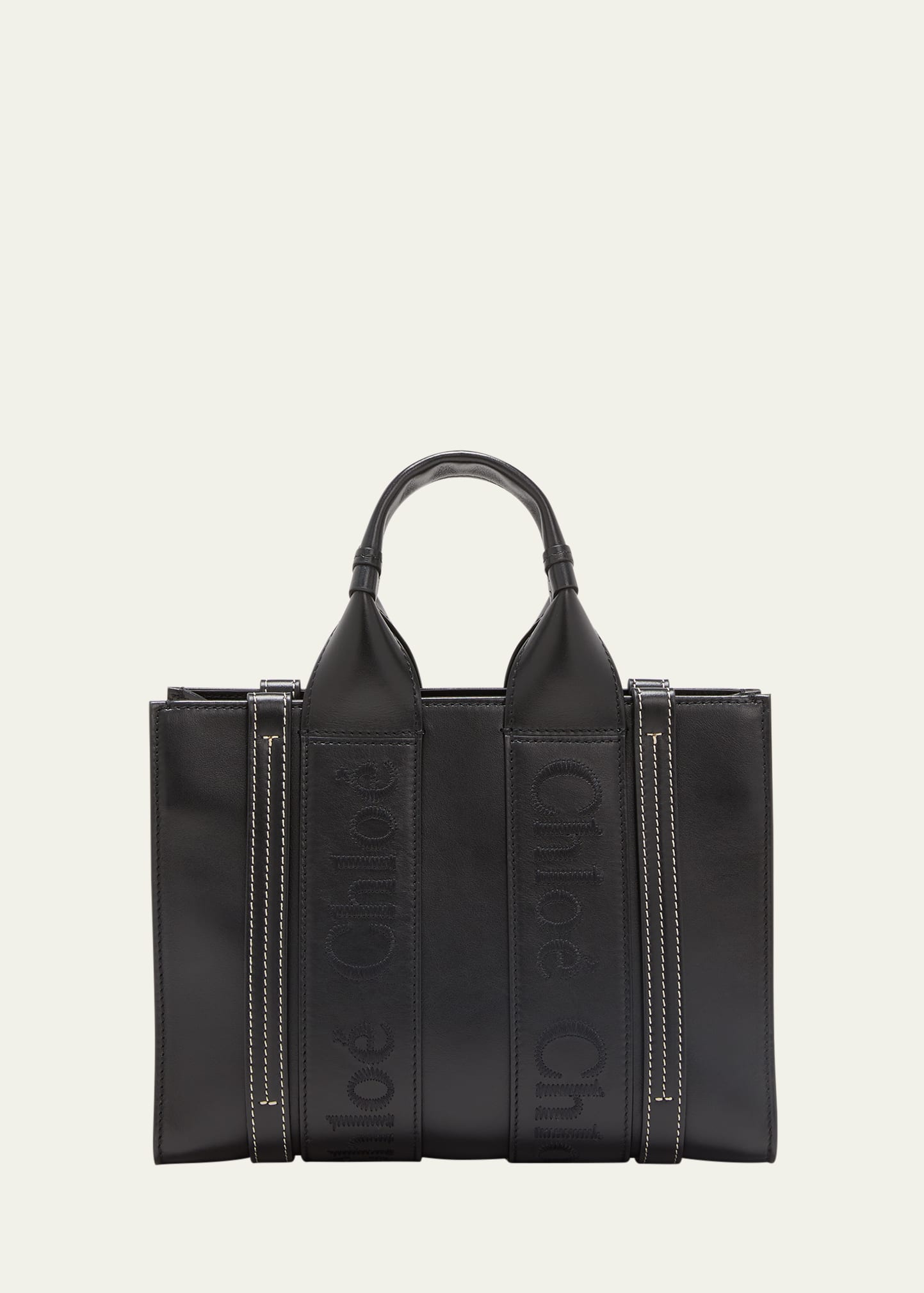 Shop Chloé Woody Small Tote Bag In Leather With Crossbody Strap In Black