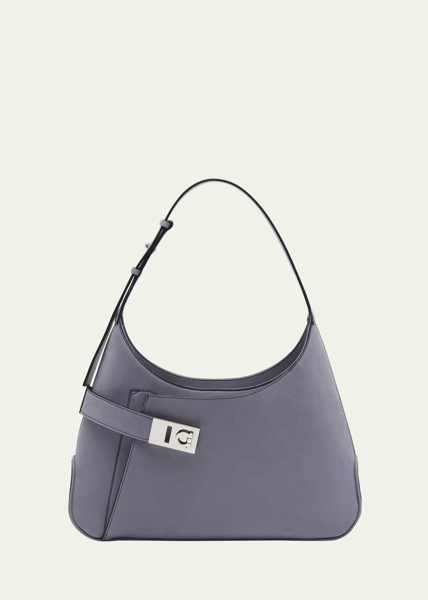 Ferragamo Arch Large Leather Shoulder Bag In Fog Gray
