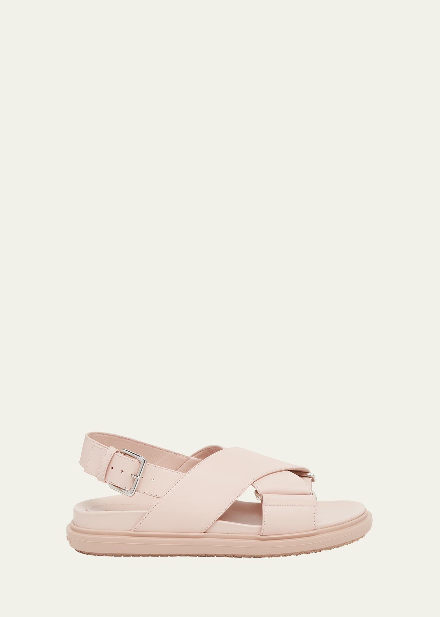 Shop Marni Fussbet Leather Crisscross Sandals In Champagne