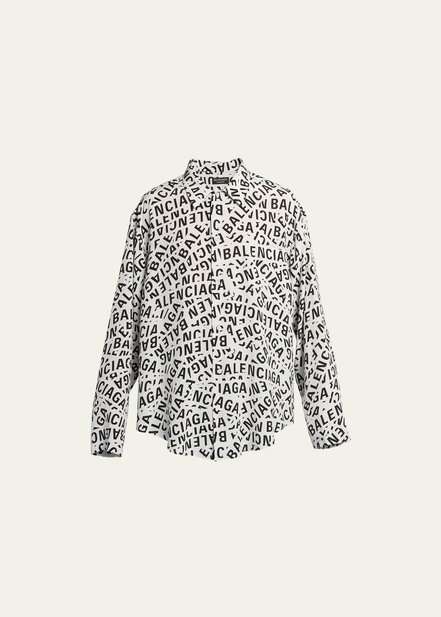 Shop Balenciaga Men's Logo Strips Print Poplin Shirt In Blanc/noir