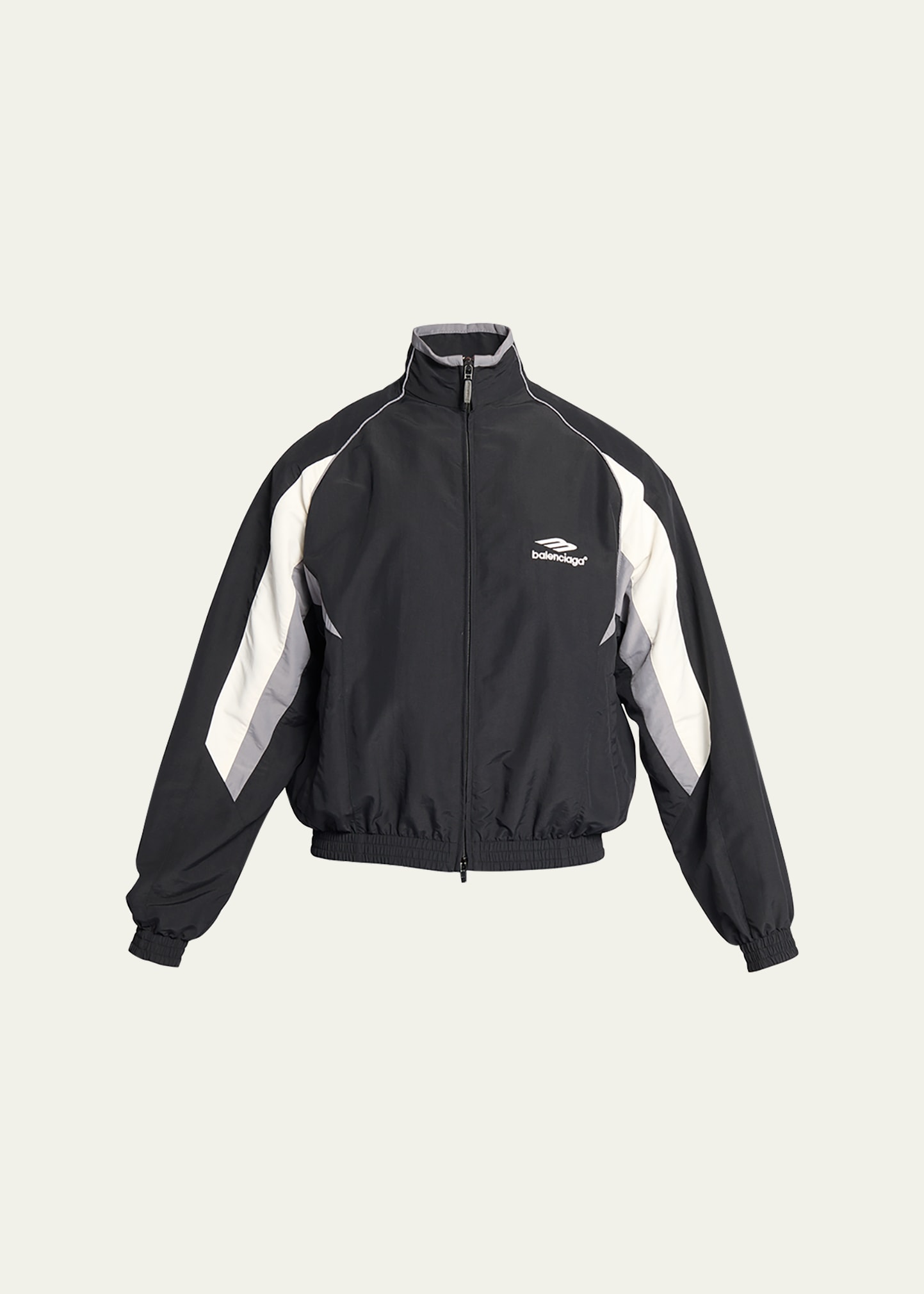 Shop Balenciaga Men's Colorblock Nylon Track Jacket In Noir