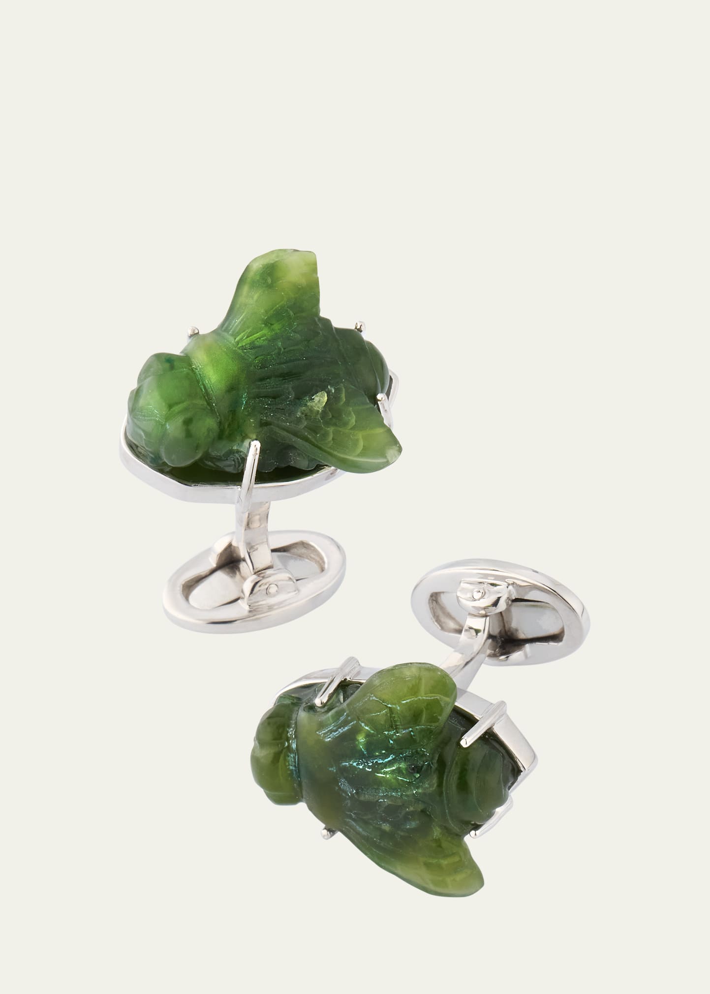 Men's Carved Jade Bee Sterling Silver Cufflinks