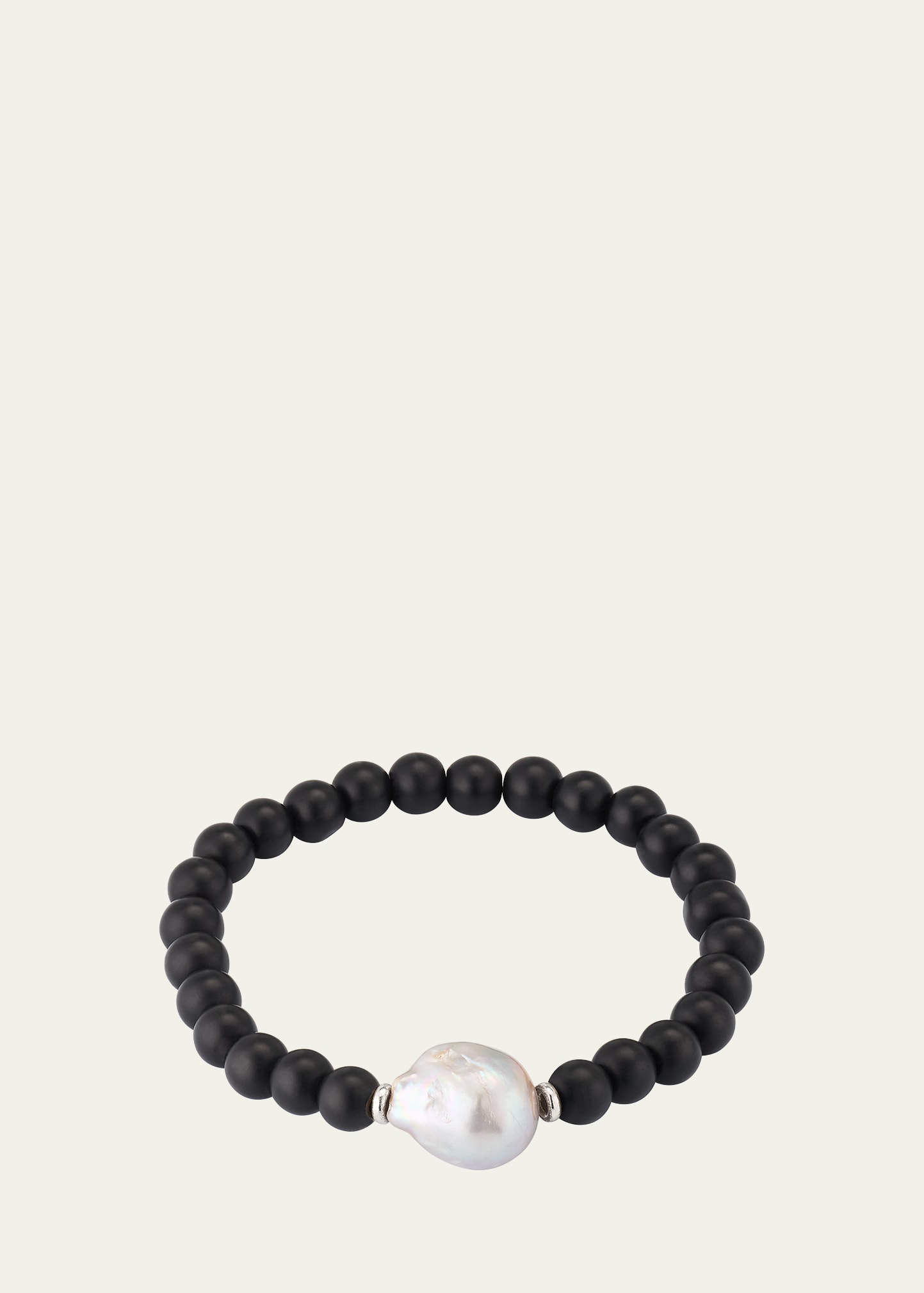 Men's Black Onyx Beaded Bracelet with Pearl Center