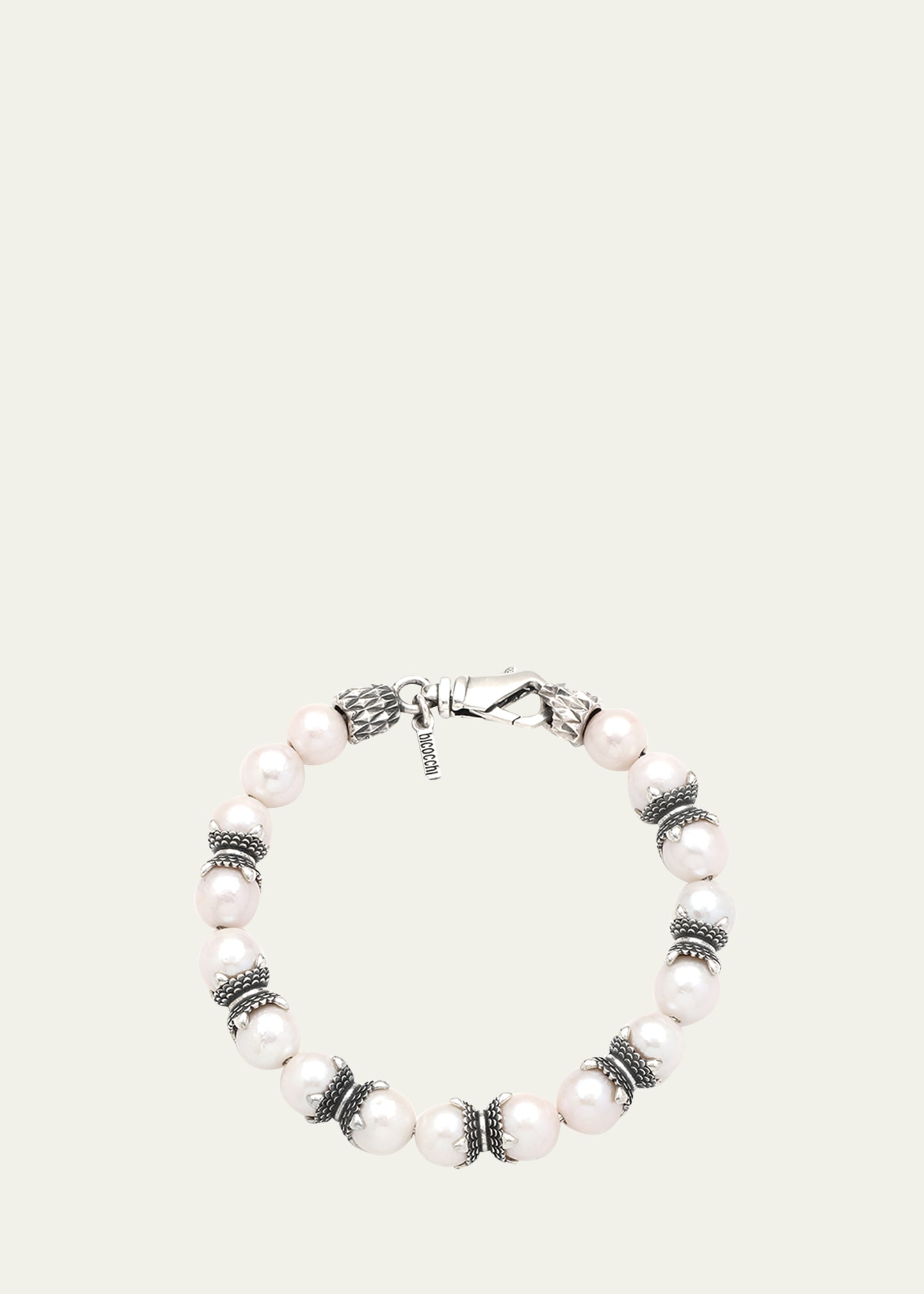 Men's Sterling Silver and Pearl Beaded Bracelet