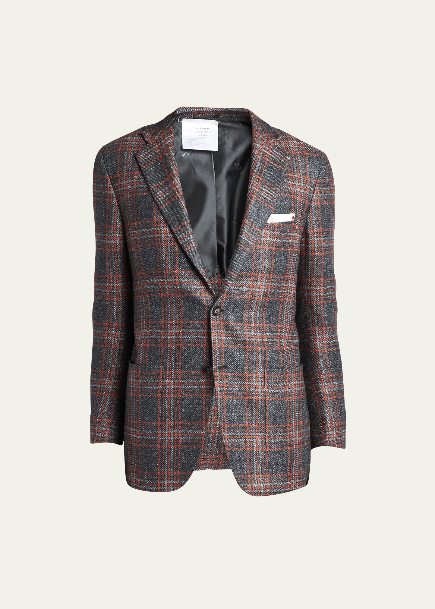 Shop Kiton Men's Check Cashmere-blend Sport Jacket In Gry Mult