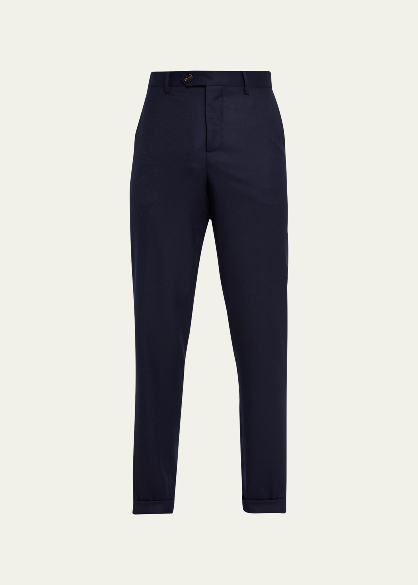 Brunello Cucinelli Men's Light Flannel Flat-front Trousers In Ocean Blue