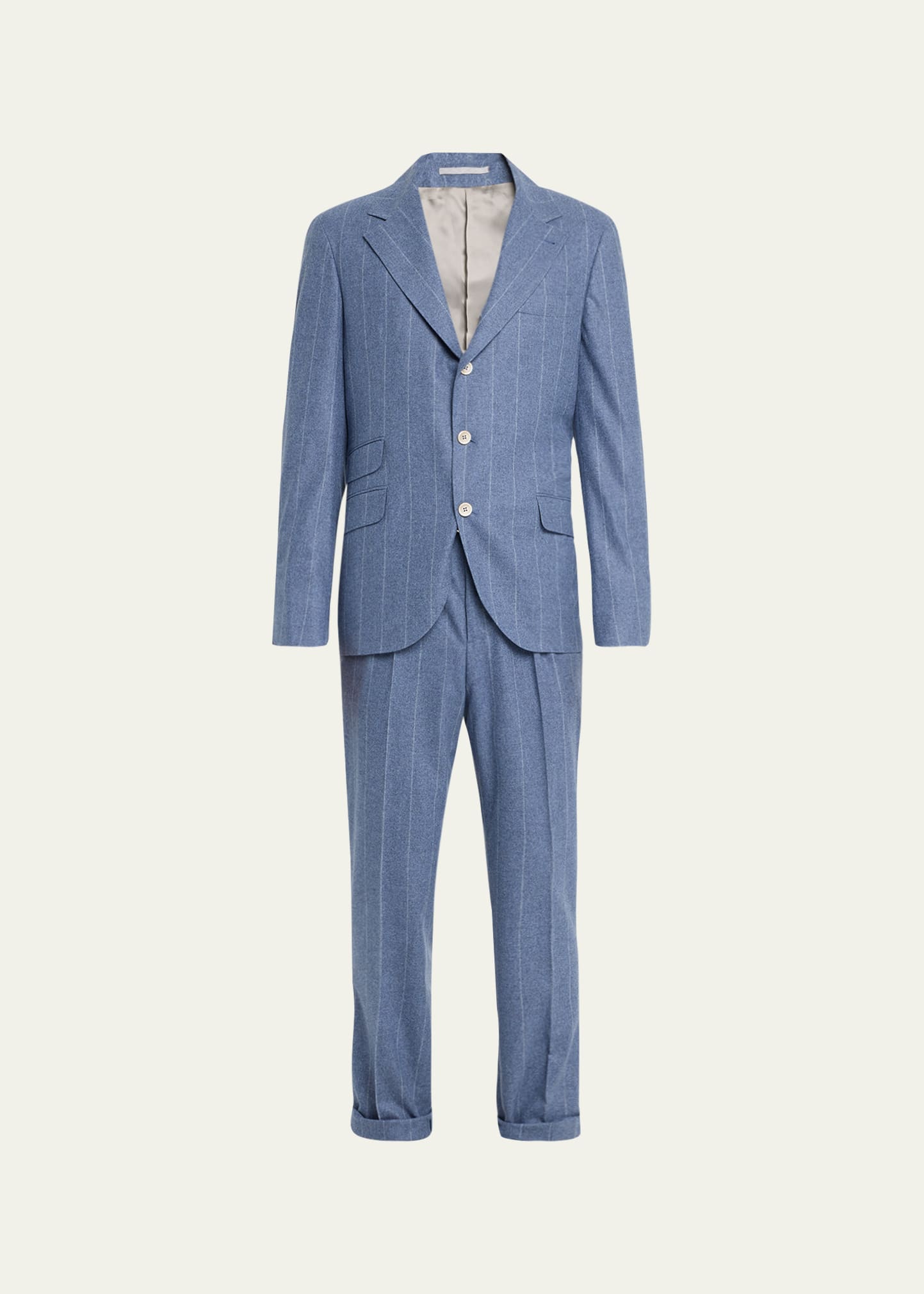 Brunello Cucinelli Men's Striped Light Flannel Suit In C2606 Denim Blue