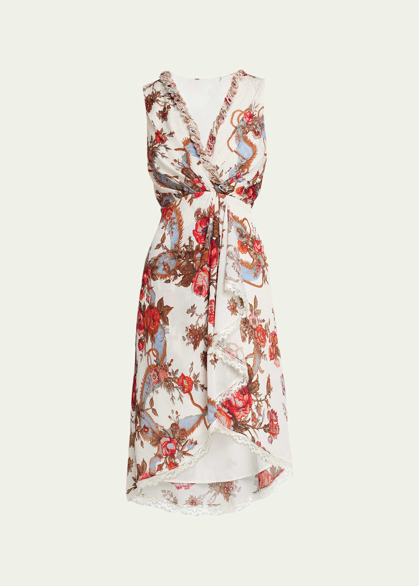 Kobi Halperin Carine Draped Floral-print Midi Dress In Ivory Multi